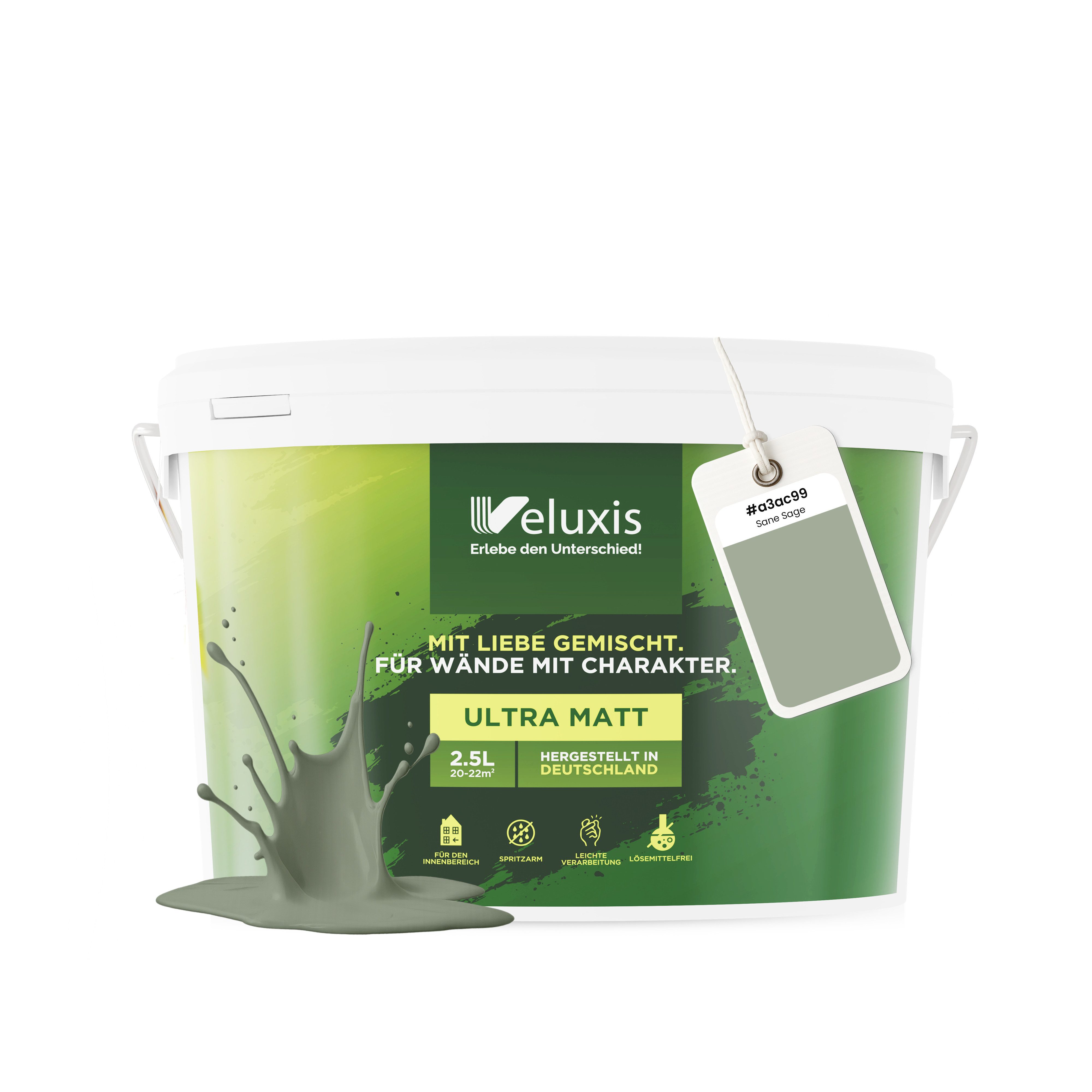 Veluxis Wandfarbe Veluxis® Wandfarbe Universal, Deckkraft-Klasse 1, Streifenfrei, tropfarm & VOC-frei