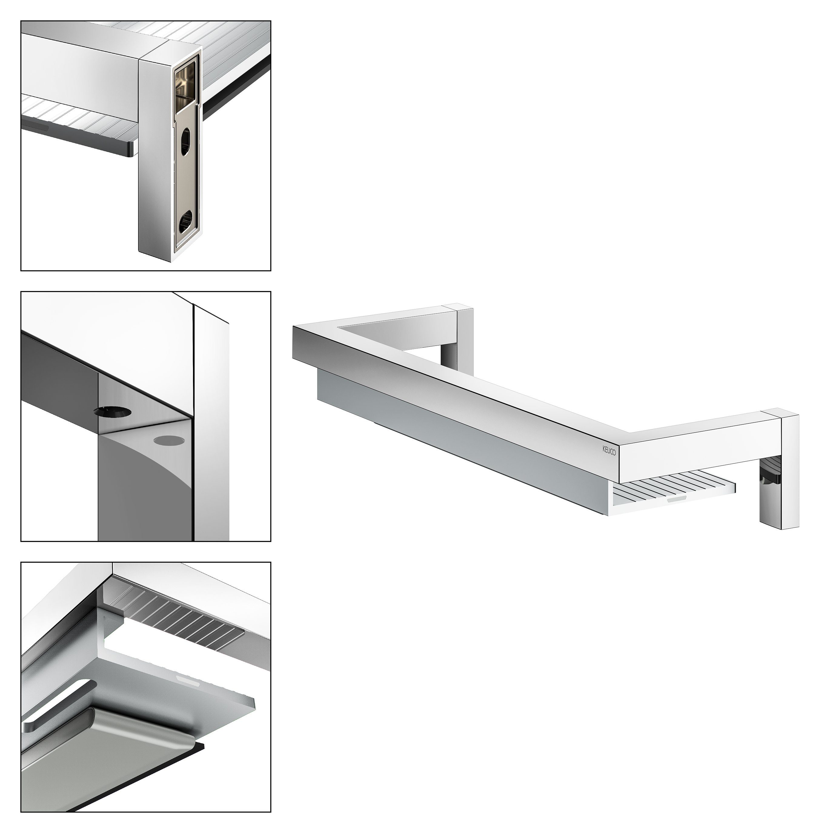 Keuco Duschablage Edition 90 Square, Metall verchromt und Aluminium silber, Glas-Abzieher, 11x40x6cm