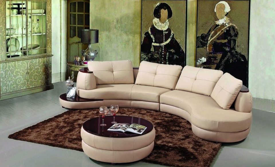 Xlmoebel Wohnlandschaft Modernes Rundsofa aus Leder mit USB-Anschlüssen und hohem Komfort, Ecksofa 1 Teile, Hergestellt in Europa