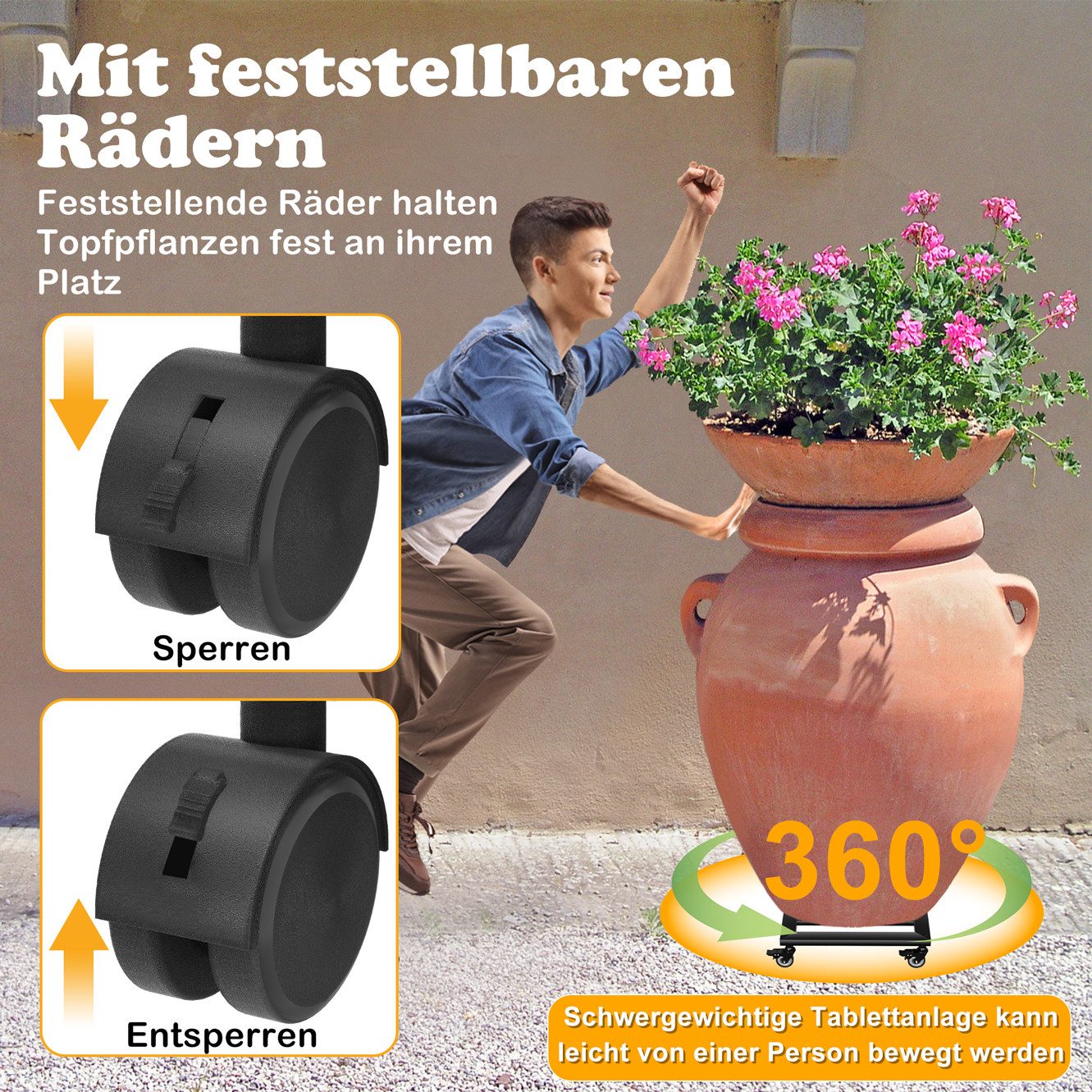 FIVMEN Pflanzenroller Rollbrett Pflanzen Metall Blumenroller Pflanze Caddy mit Rädern, Pflanzkübel für Pflanzen Innenbereich Außenbereich Haus und Garten – Bild 4 von 5