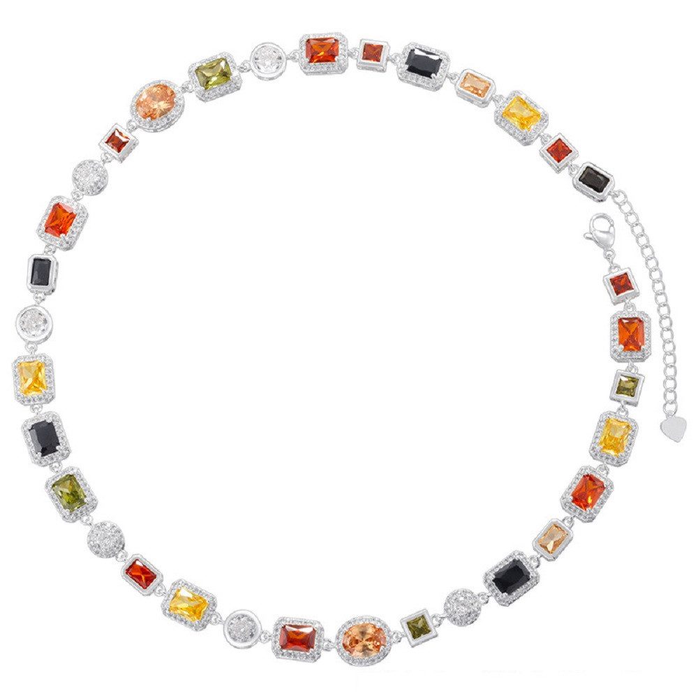RAIKOU Collier Damen Zirkonia Schmuckset, Halskette /Armband, gold/silberfarben, Farbige Zirkonia-Steine