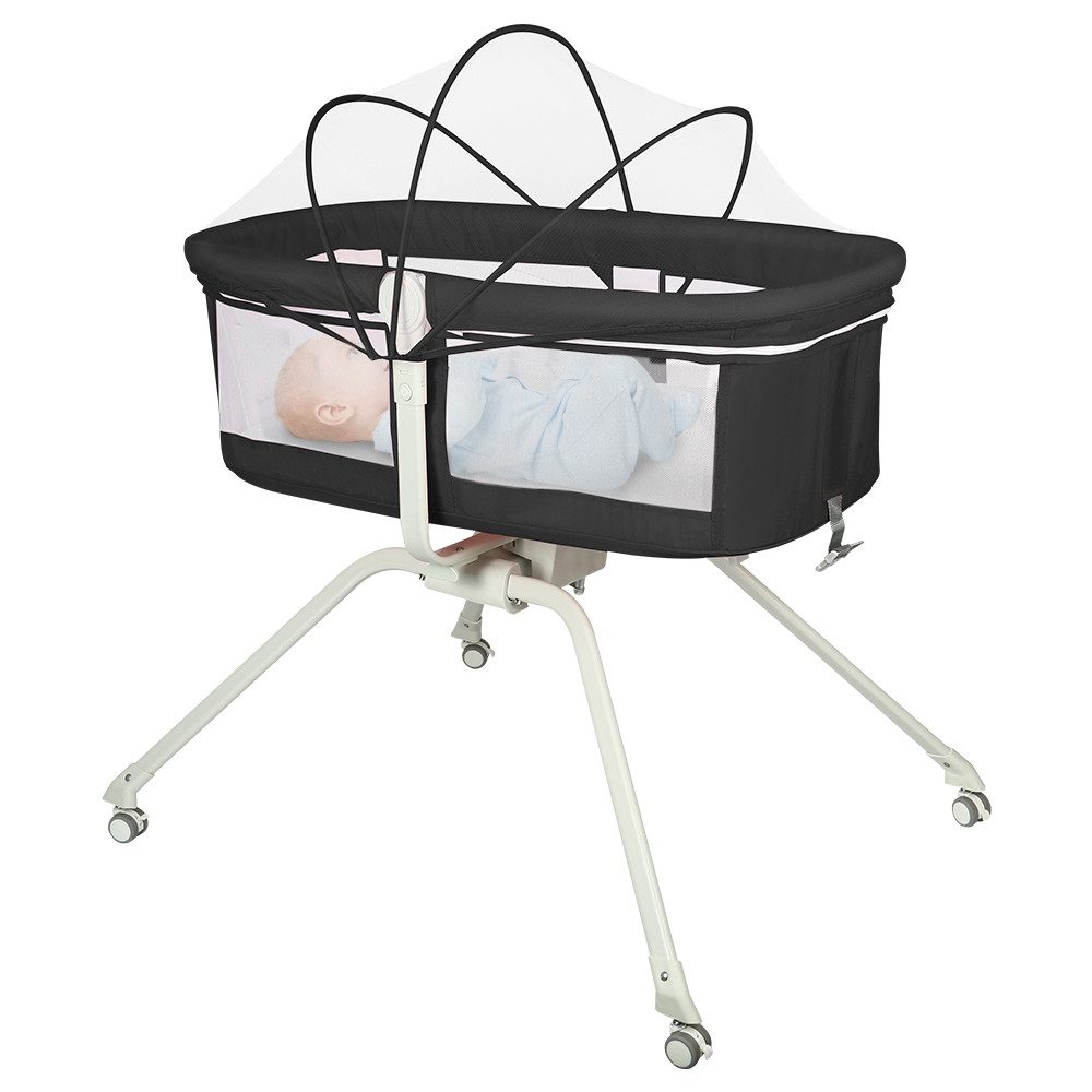JEOBEST Beistellbett Babywiege, Beistellbett Baby, Baby Bett mit Rollen, Einfach Transport, mit Moskitonetz, Atmungsaktives Maschen-Design