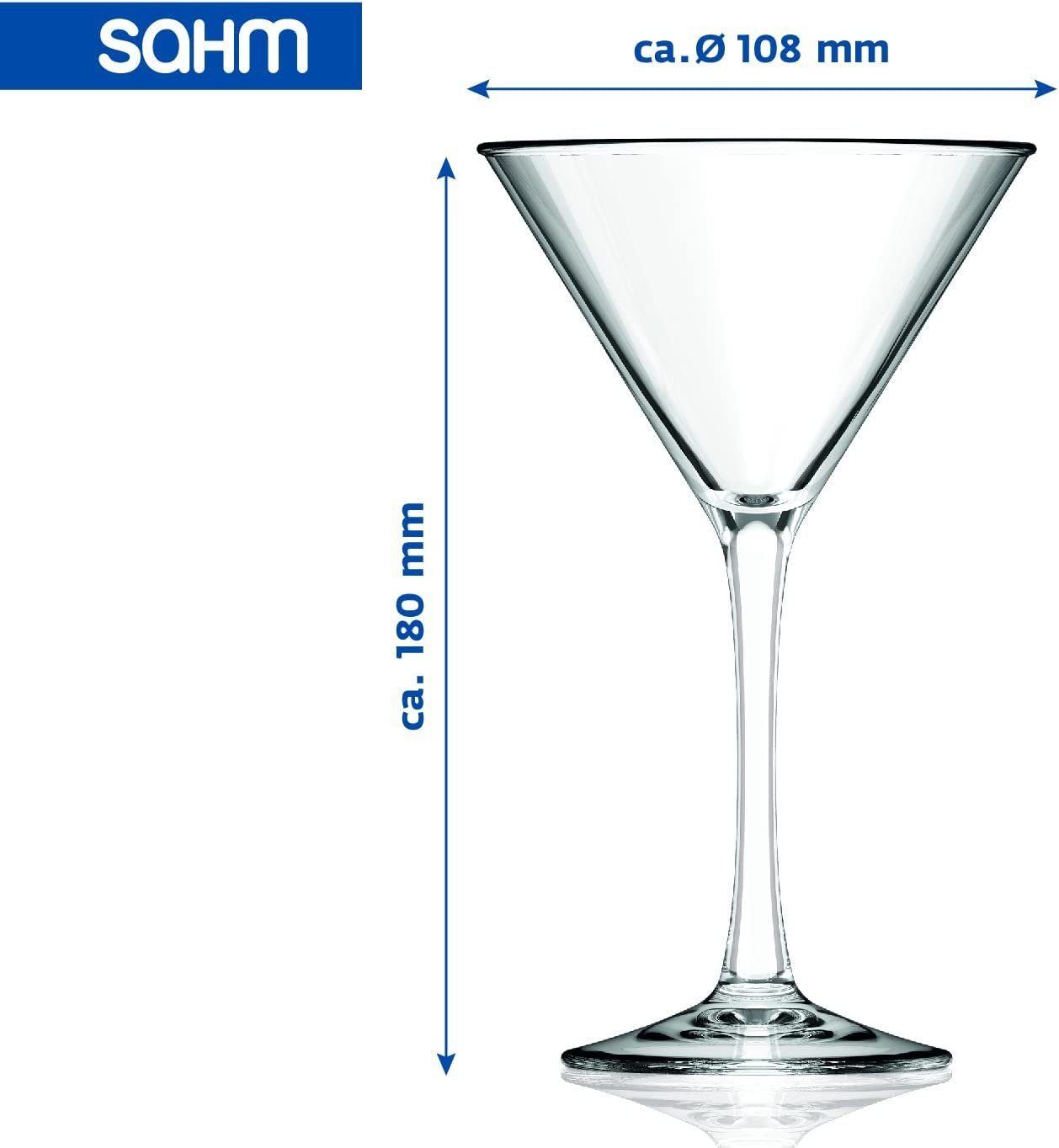 SAHM Martiniglas Martini Gläser 6er Set - 225ml Martini Glas, Cocktailgläser, Sensorik Glas