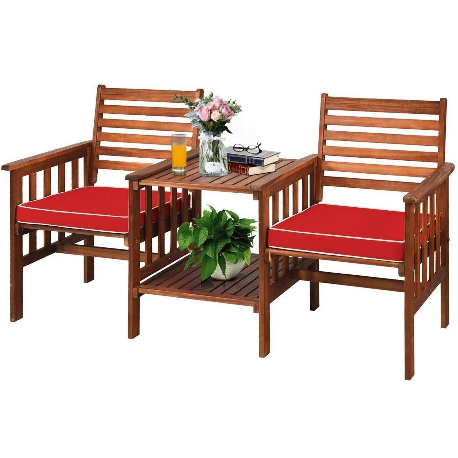 LuxusKollektion Gartenbank Gartenbank mit Tisch Akazienholz Braun Rot (1-St)