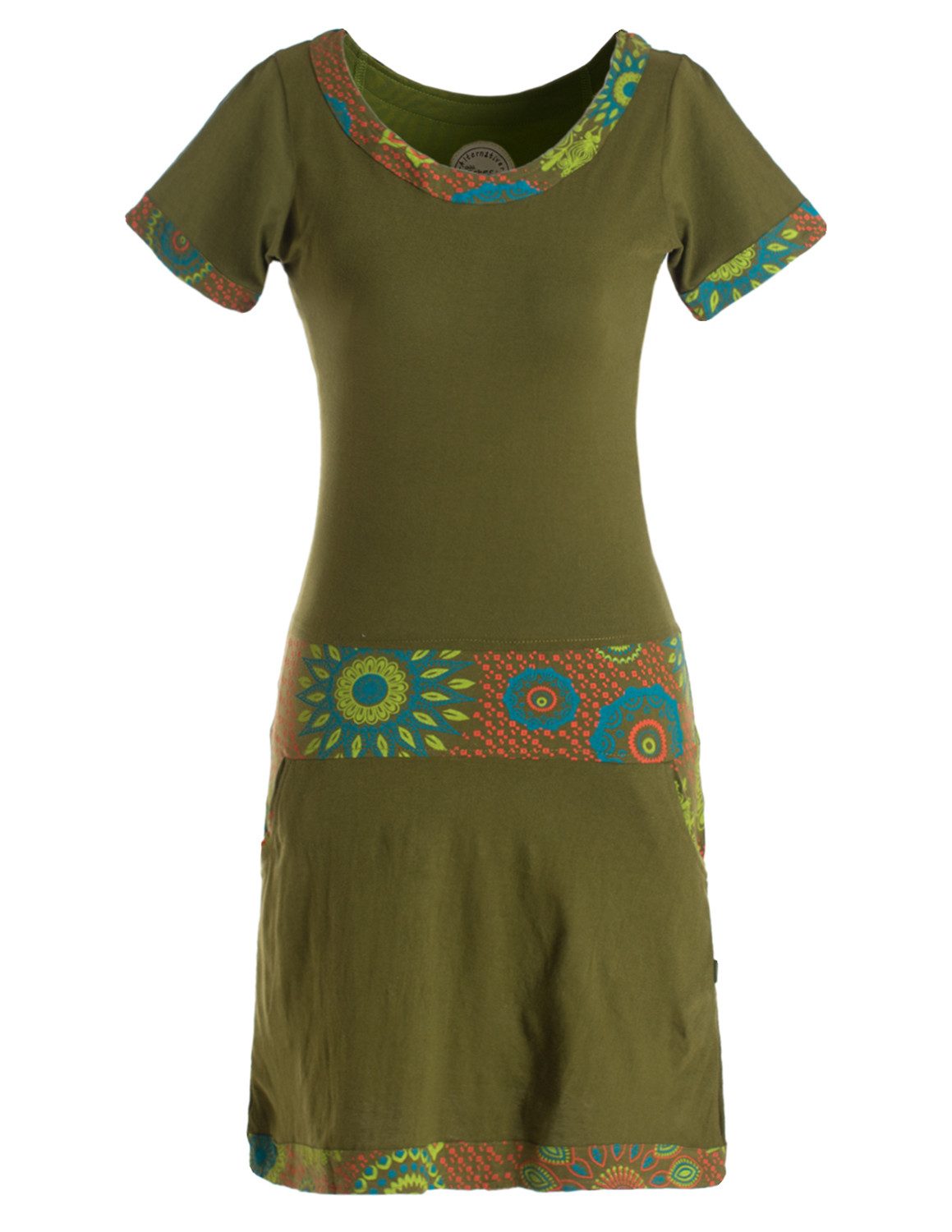 Vishes Jerseykleid Damen Sommerkleid Kurzarm Jersey-Kleid Tunika-Kleid T-Shirtkleid Boho, Goa, Retro Style