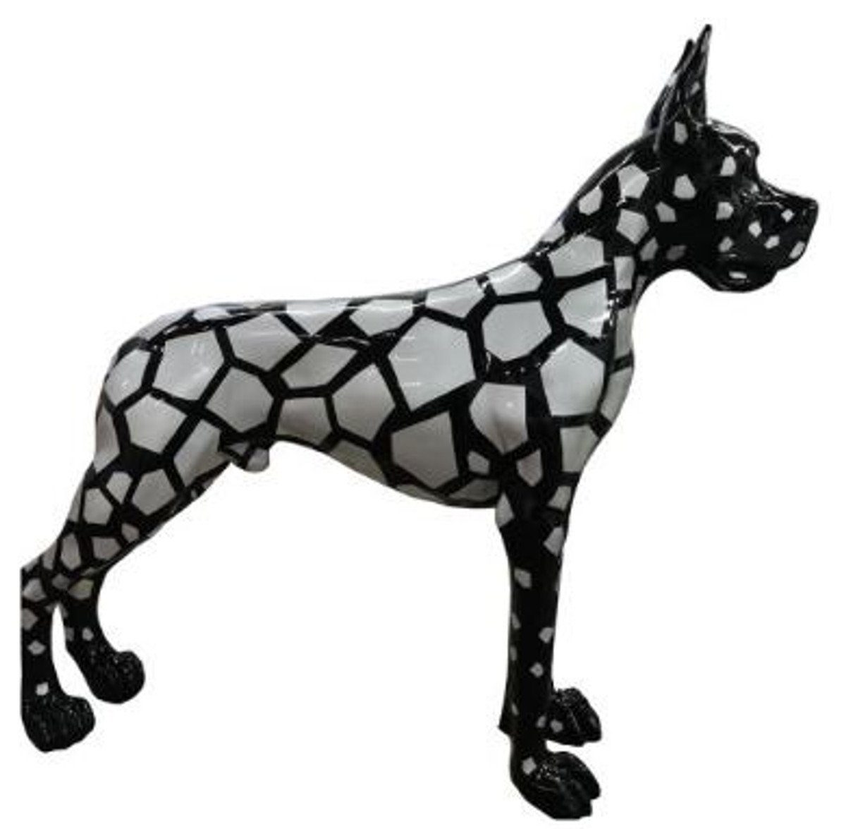Casa Padrino Skulptur Designer Dekofigur Hund Deutsche Dogge Schwarz / Silber 125 x H. 110 cm - Lebensgroße Deko Skulptur - Wetterbeständige Tierfigur