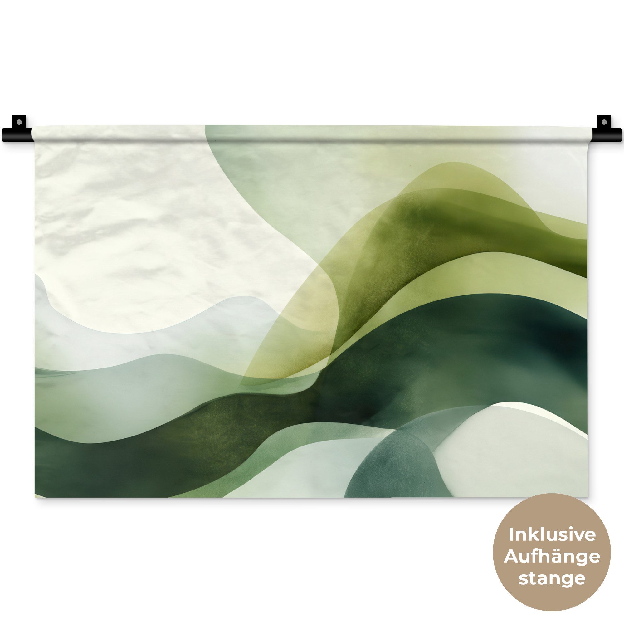 MuchoWow Wandteppich Wellen - Abstrakt - Hellgrün - Ornamental, Rechteckig, Höhe: 3 mm, Wandteppich für Wohnzimmer, Schlafzimmer, 60x40 cm