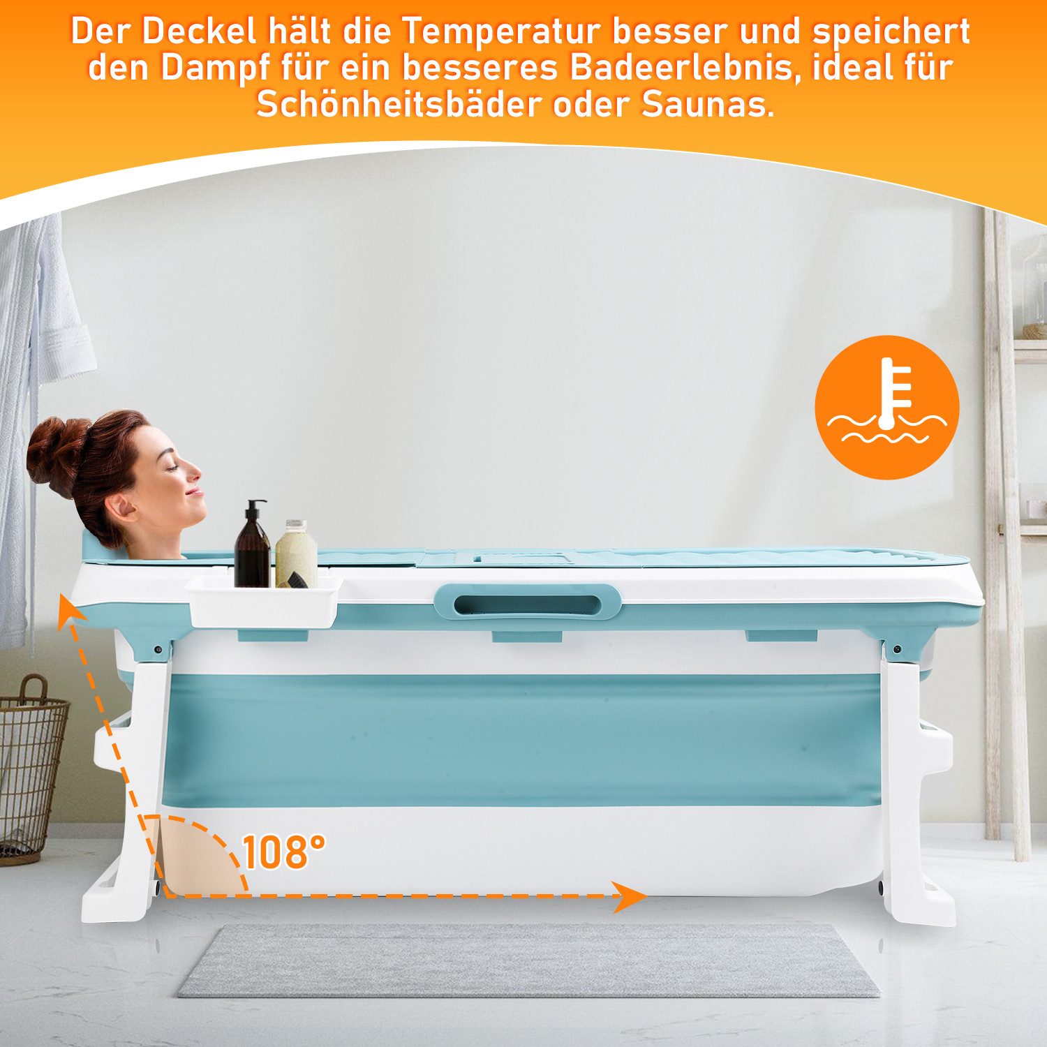 Clanmacy Badewanne Badewanne Erwachsene XXL-Bad Faltbare mit Massagerollen 149cm – Bild 5 von 5