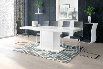 designimpex Esstisch Design Esstisch Tisch HE-333 Hochglanz Stauraum 160-256 cm ausziehbar