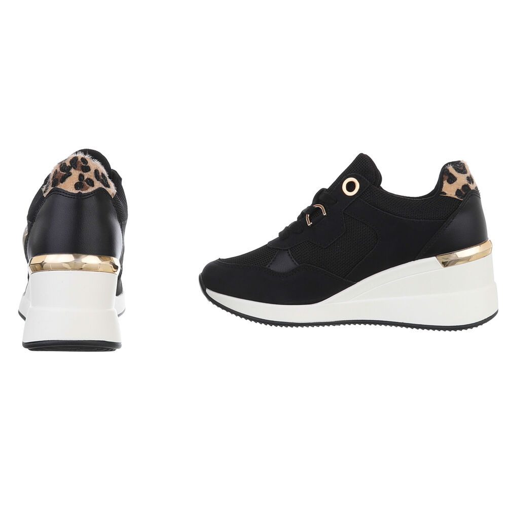 Ital-Design Damen Low-Top Freizeit Sneaker (88577416) Keilabsatz/Wedge Sneakers Low in Schwarz