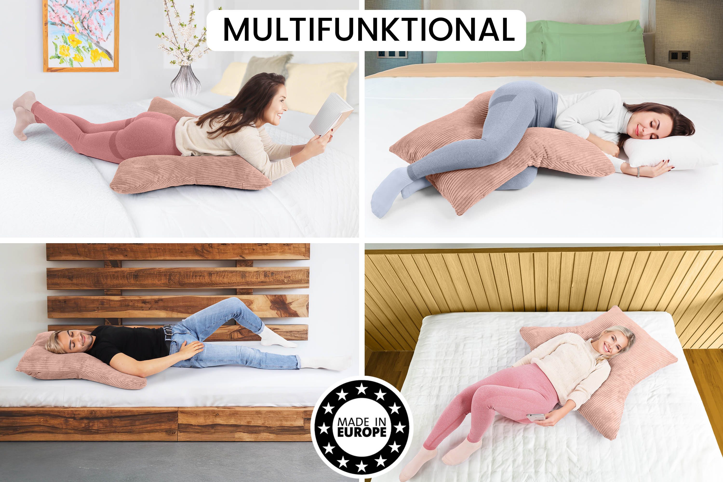 Amilian Schlafkissen - Lesekissen für Bett und Sofa - Seitenschläferkissen - Stillkissen, Seitenschläfer, Rückenlage, Schlafkissen für Seitenlage, Kissen mit Füllung und abnehmbarem Bezug - Stillhilfe