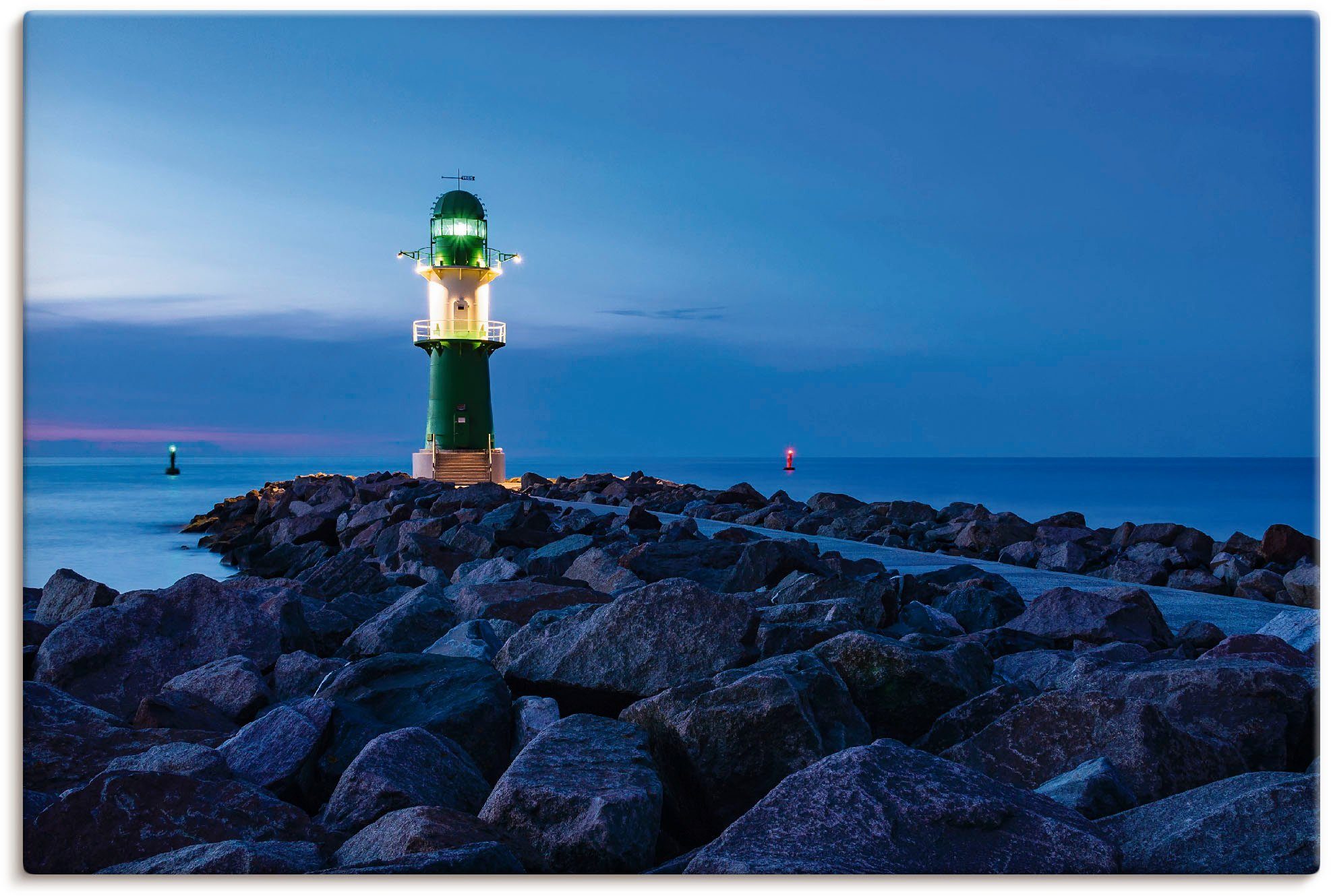 in Wandaufkleber St), versch. Artland als Warnemünde, Mole in (1 Alubild, Küste Wandbild oder Nacht Größen Leinwandbild, bei Poster