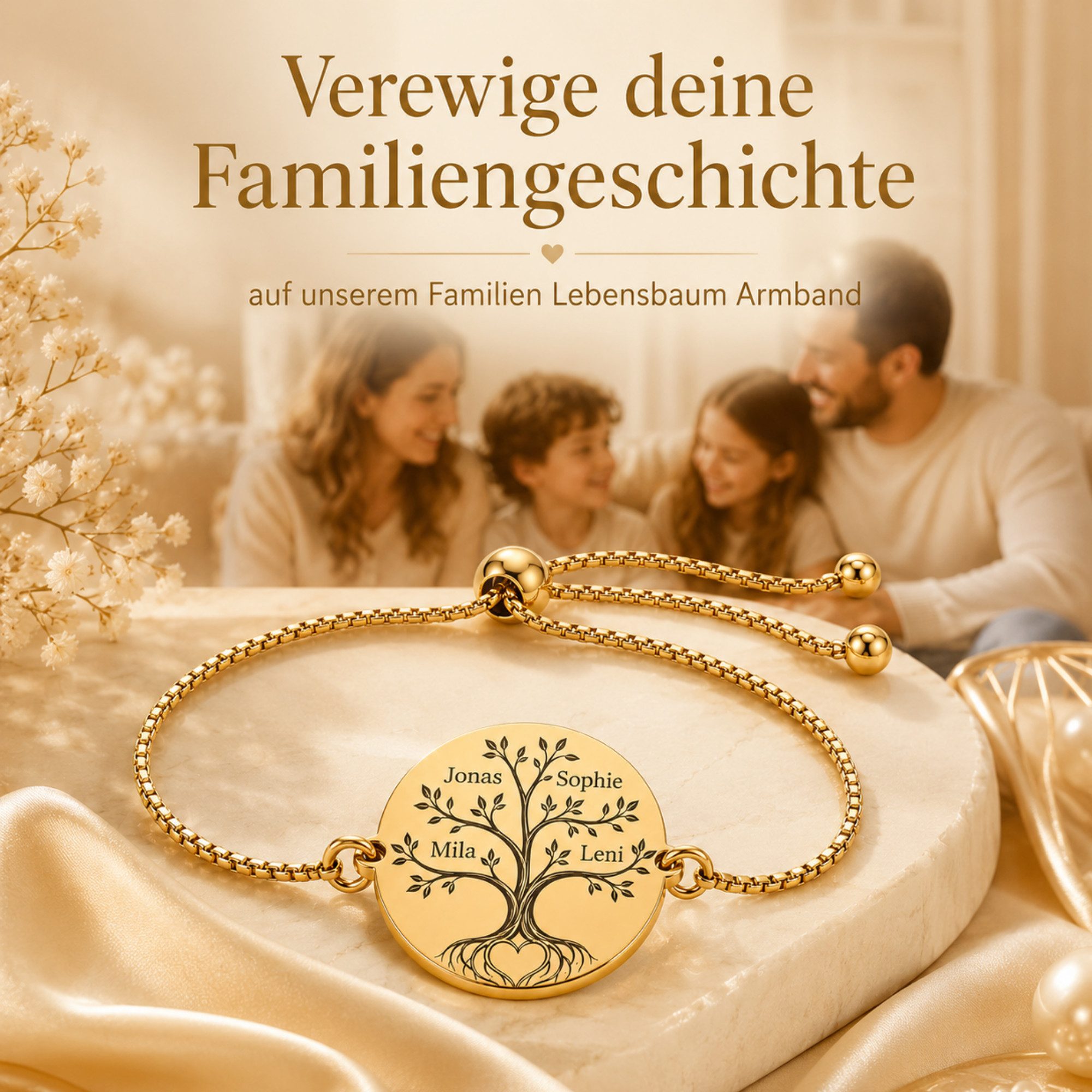 BS Schmuckdesign Armband mit Gravur Personalisiertes Familienarmband mit Lebensbaum Gravur Namen für Damen (1-tlg., personalisiert)