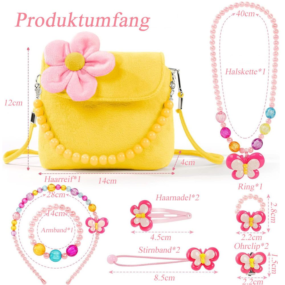 AFKSMILE Handtasche Kleine Mädchen Süße Plüsch Handtaschen, Kinderschmuck Set, 11 Stück – Bild 2 von 5