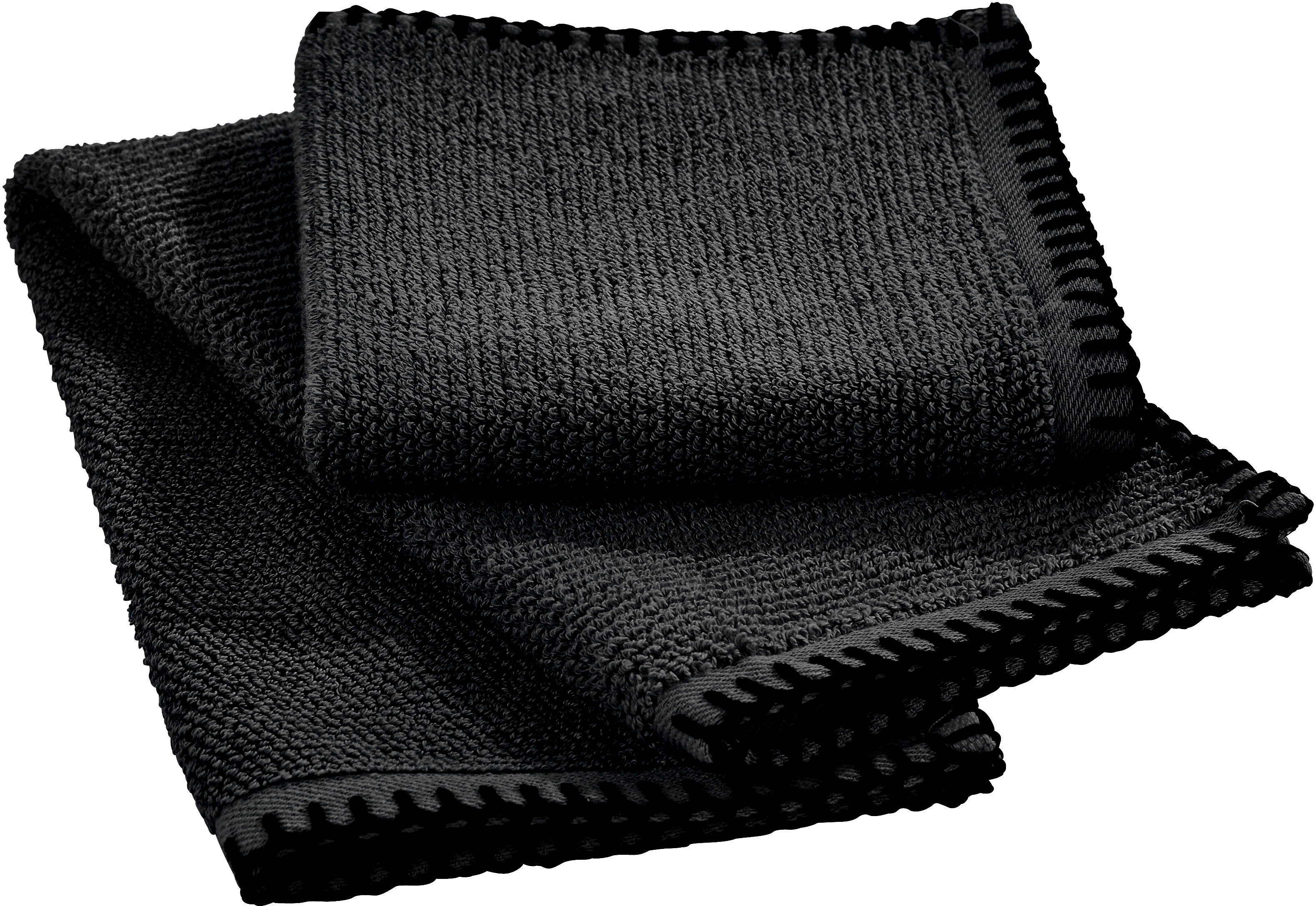 done.® Handtuch Set Deluxe Prime, Ziernaht Einfassende, mit schwarze 4-tlg), einfassender schwarz, (Set, Zwirnfrottee, in Kettelnaht