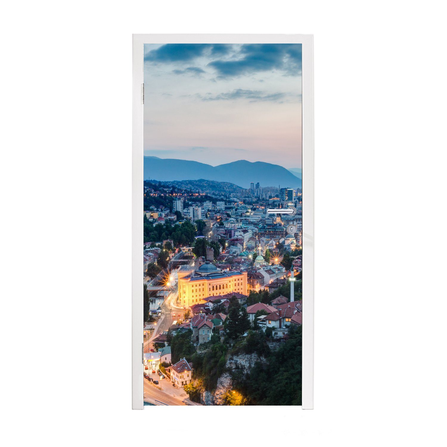 MuchoWow Türtapete Stadtbild von Sarajevo in Bosnien und Herzegowina, Matt, bedruckt, (1 St), Fototapete für Tür, Türaufkleber, 75x205 cm