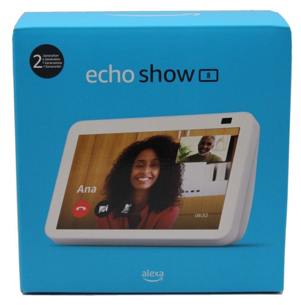 Amazon Echo Klang, Show hochauflösender Smart 13 Generation 8 Speaker Weiß Sprachsteuerung, MP (WiFi), (WLAN 2. Kamera, 2021 Kameraabdeckung) Bluetooth