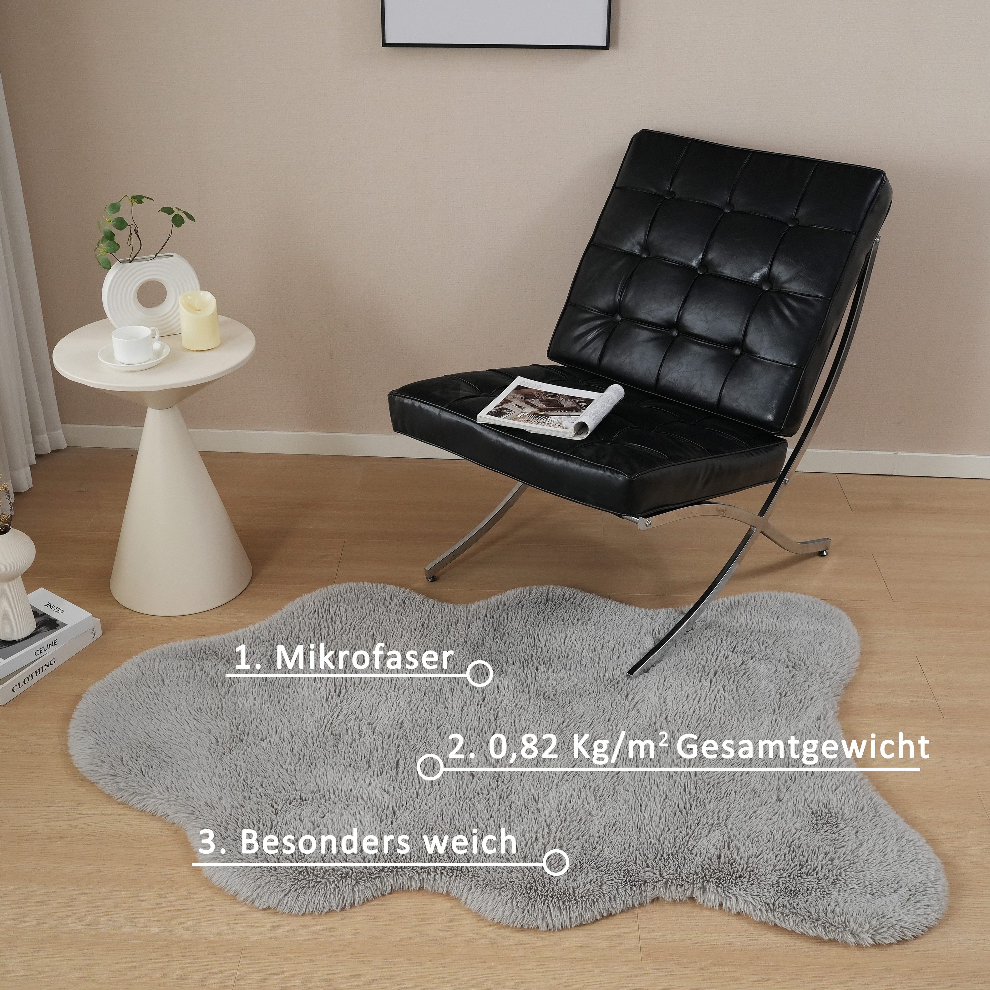 OTTO home Hochflor-Teppich Mollin, Fellform, leichter Glanz, rechteckig, Höhe: 30 mm, Kunstfell, Fellimitat, waschbar, flauschig, weich, Wohnzimmer – Bild 3 von 5