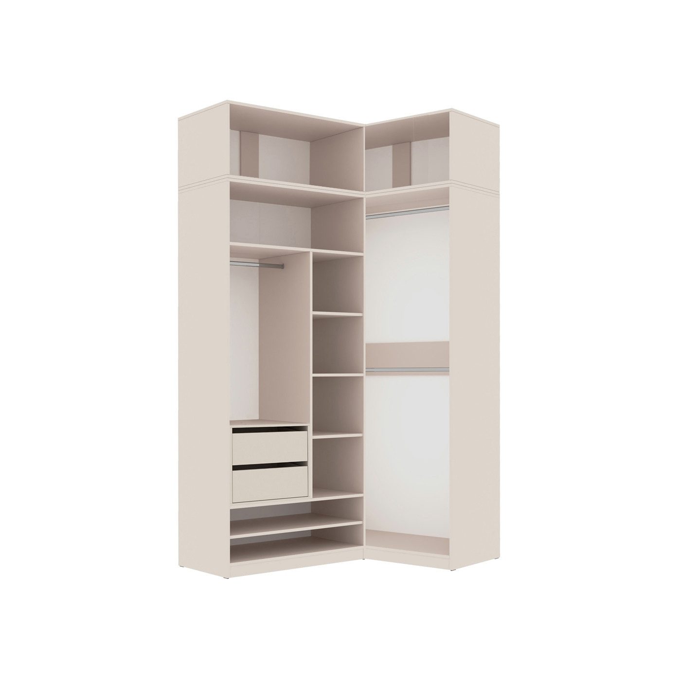 Marmex Möbel Kompaktgarderobe TRES SET C/N offener Garderobenschrank Kleiderschrank 2 Schubladen begehbarer Kleiderschrank, drei Kleiderstangen