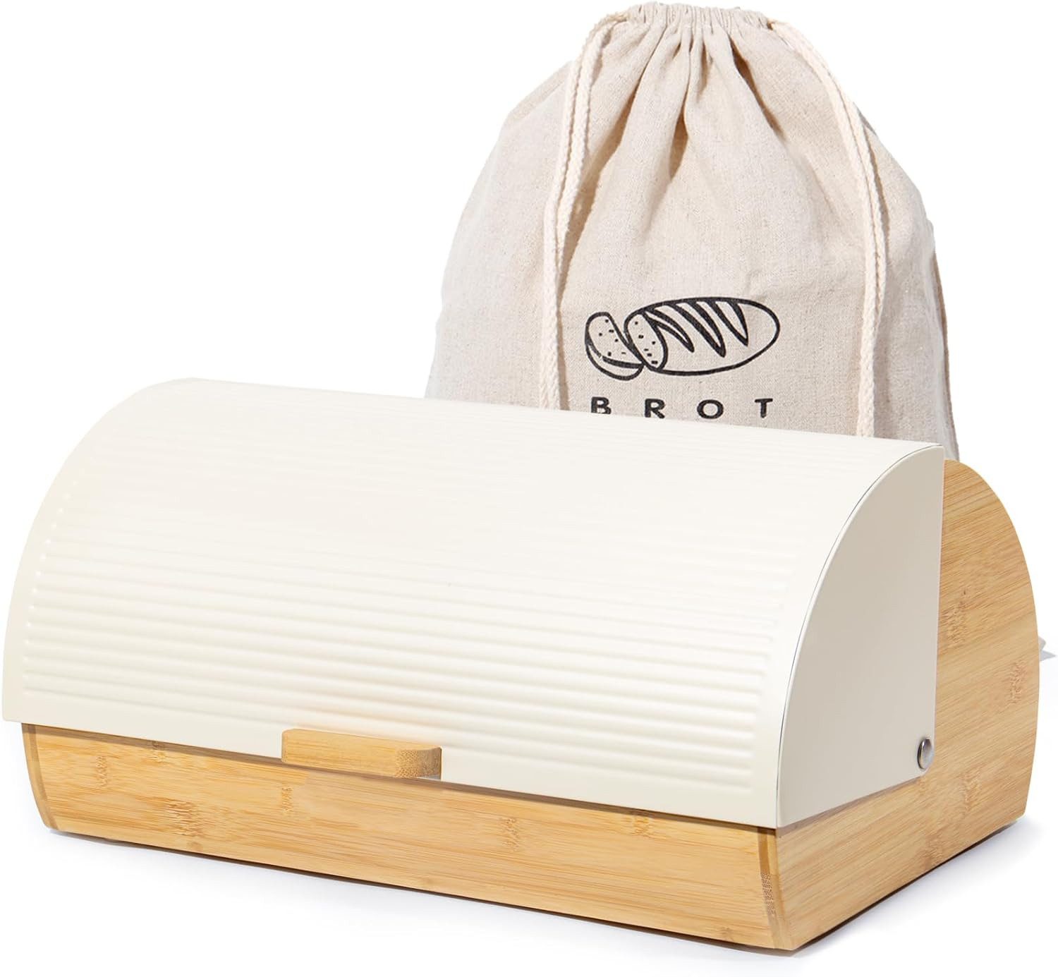 Zedelmaier Brotkasten Brotaufbewahrungsbox aus Metall Holz groß, (Set, 1 x Brotkasten), Brotkorb mit Deckel und Brotbeutel