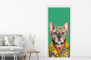 MuchoWow Türtapete Bulldogge - Brille - Design - Hund - Tiere, Matt, bedruckt, (1 St), Fototapete für Tür, Türaufkleber, 75x205 cm