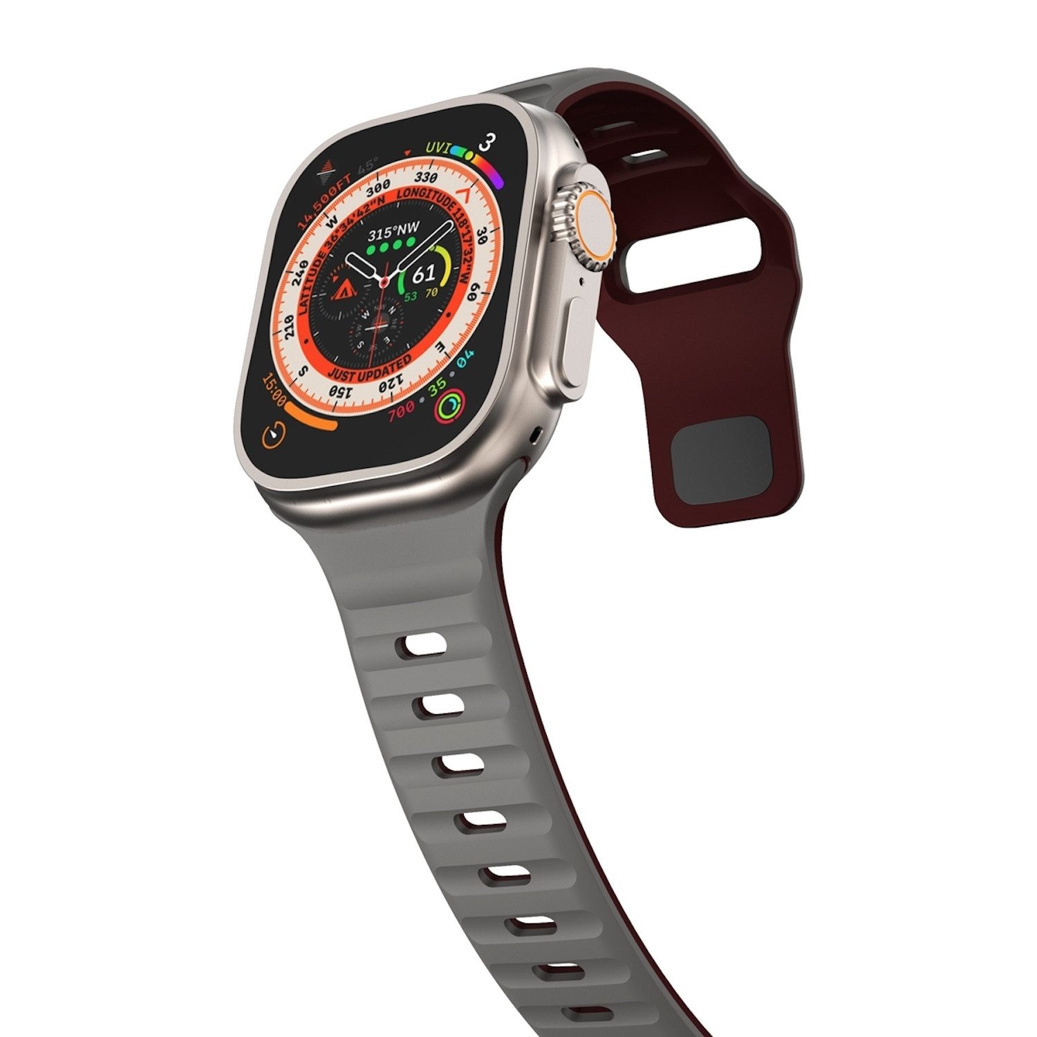 Wigento Smartwatch-Armband Für Apple Watch Ultra 2 / 1 49mm Silikon Design Wellen Armband Grau, Silikonarmband mit umgekehrter Schnalle