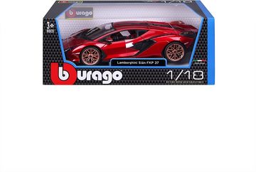 Bburago Modellauto Lamborghini Sian FKP 37 (metallic rot), Maßstab 1:18, Originalgetreue Innenausstattung