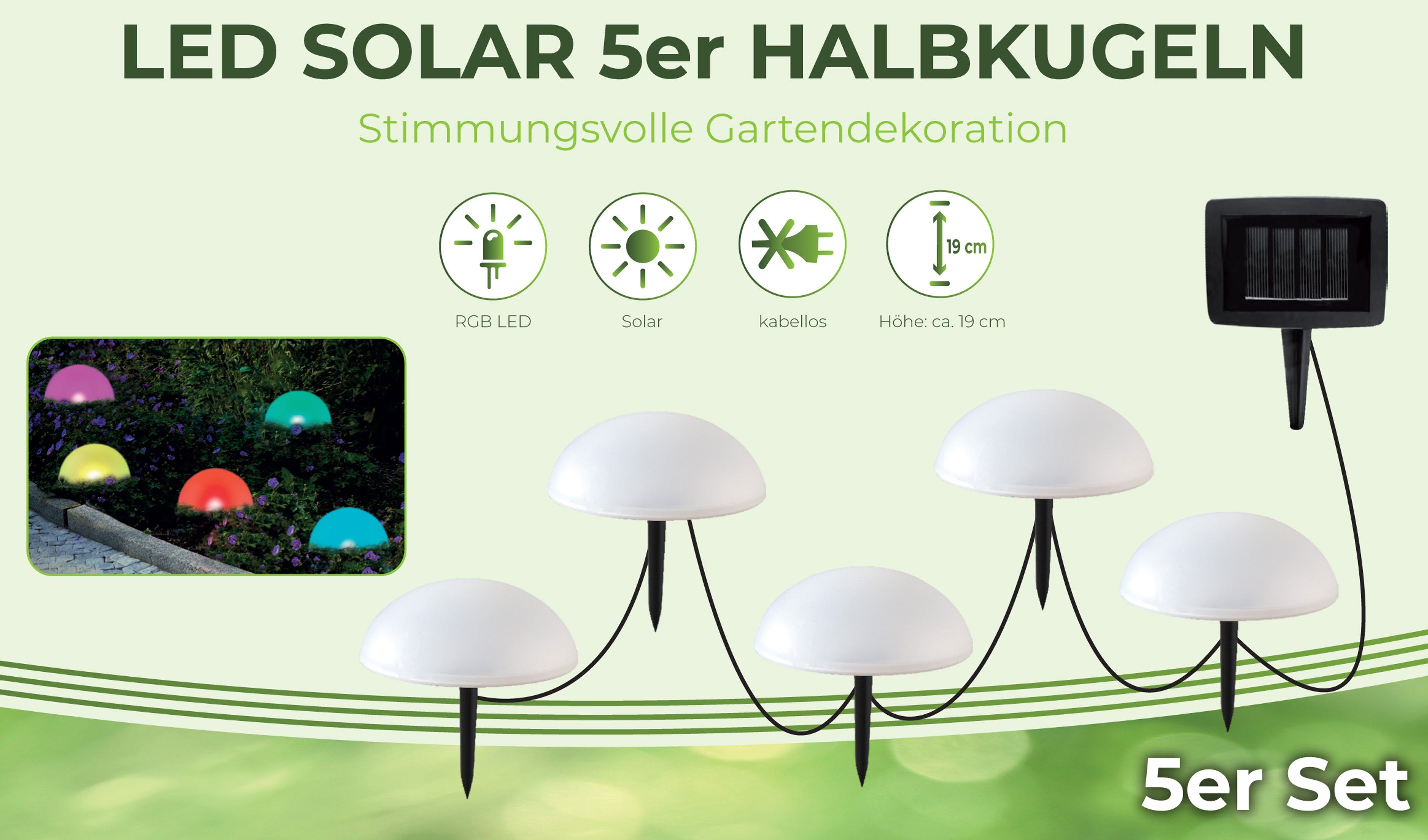 IC Gardenstyle LED Solarleuchte 5er Set Solar Halbkugel Bodenlichterkette, bunt mit Farbwechsel – Bild 2 von 3