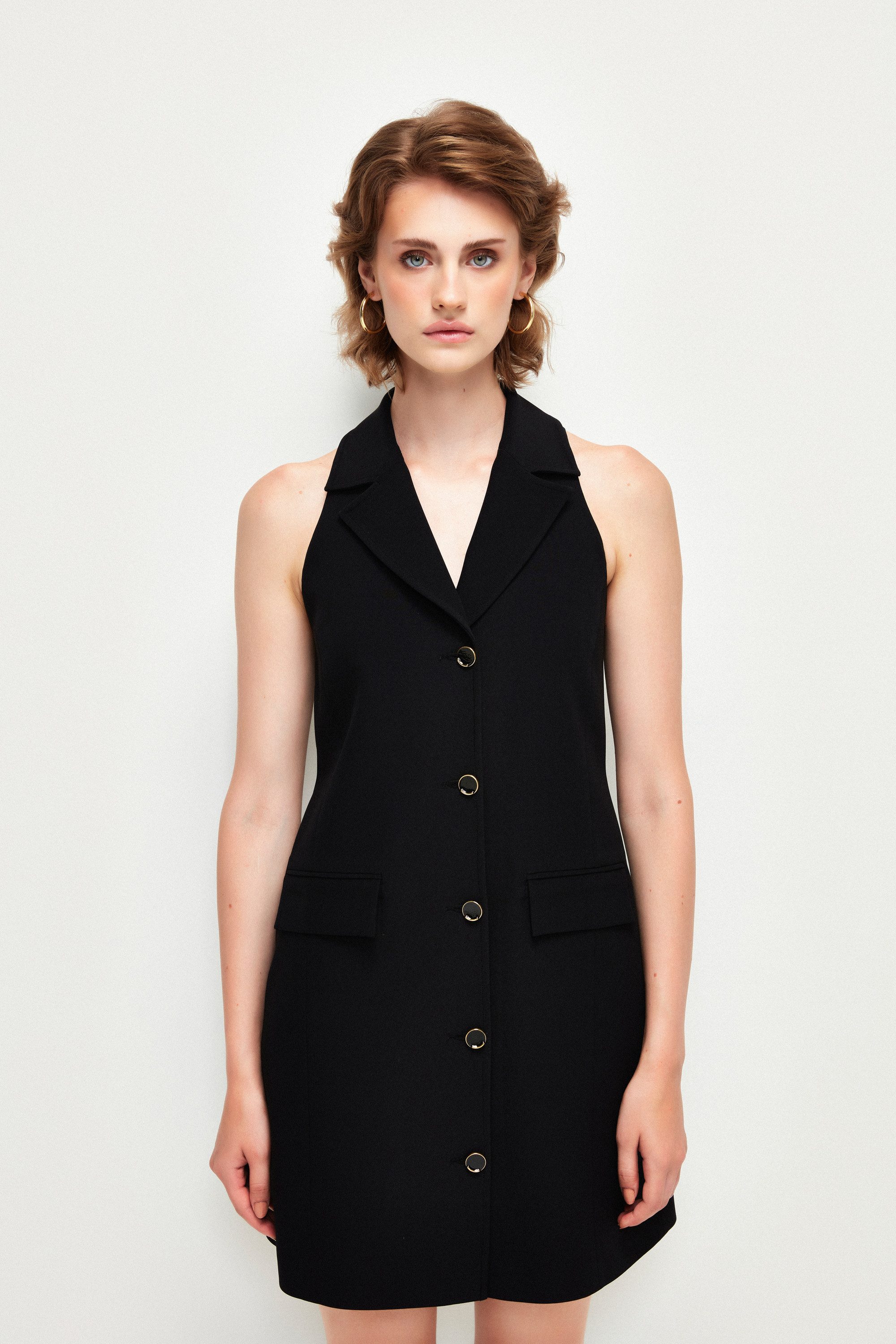 adL Hemdblusenkleid Ärmelloses Kleid mit Knöpfen