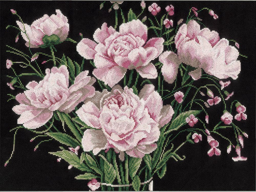 Lanarte Kreativset Lanarte PN-0021224 Rosa Blumen Kreuzstichpackung, (Set, embroidery Kit), Made in Europe