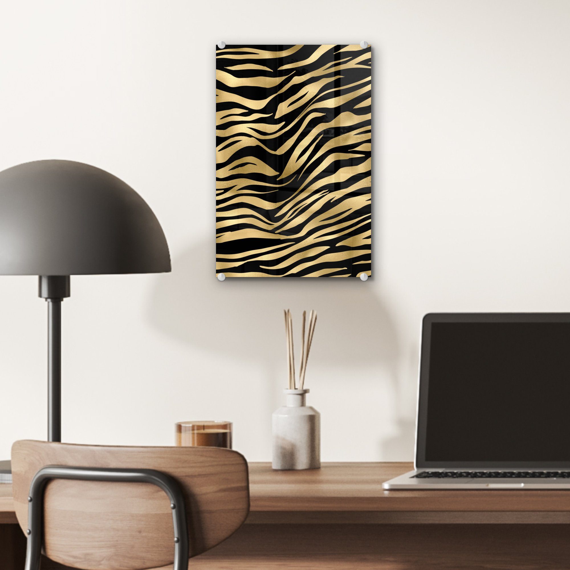 Foto Glas Bilder - Zebra auf - Wandbild Acrylglasbild (1 - auf Wanddekoration Gold, St), Glasbilder - Glas Muster MuchoWow -