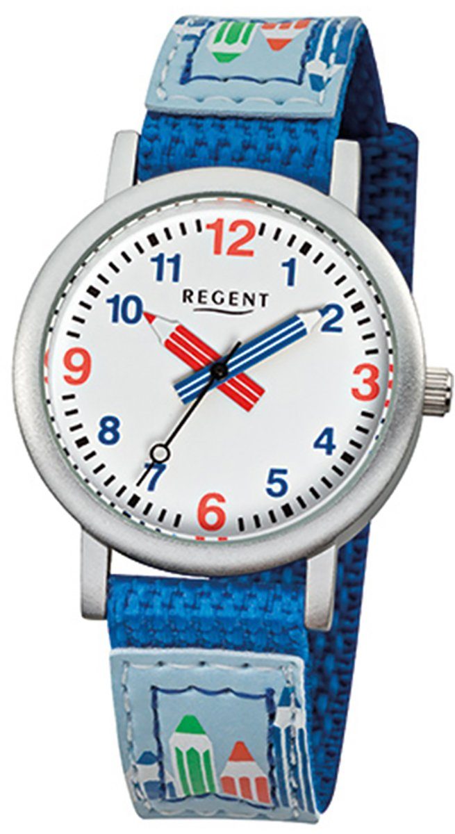 Regent Quarzuhr rund, blau Kinder-Armbanduhr Armbanduhr F-731, klein Regent (ca. Textilarmband Kinder Analog 29mm)