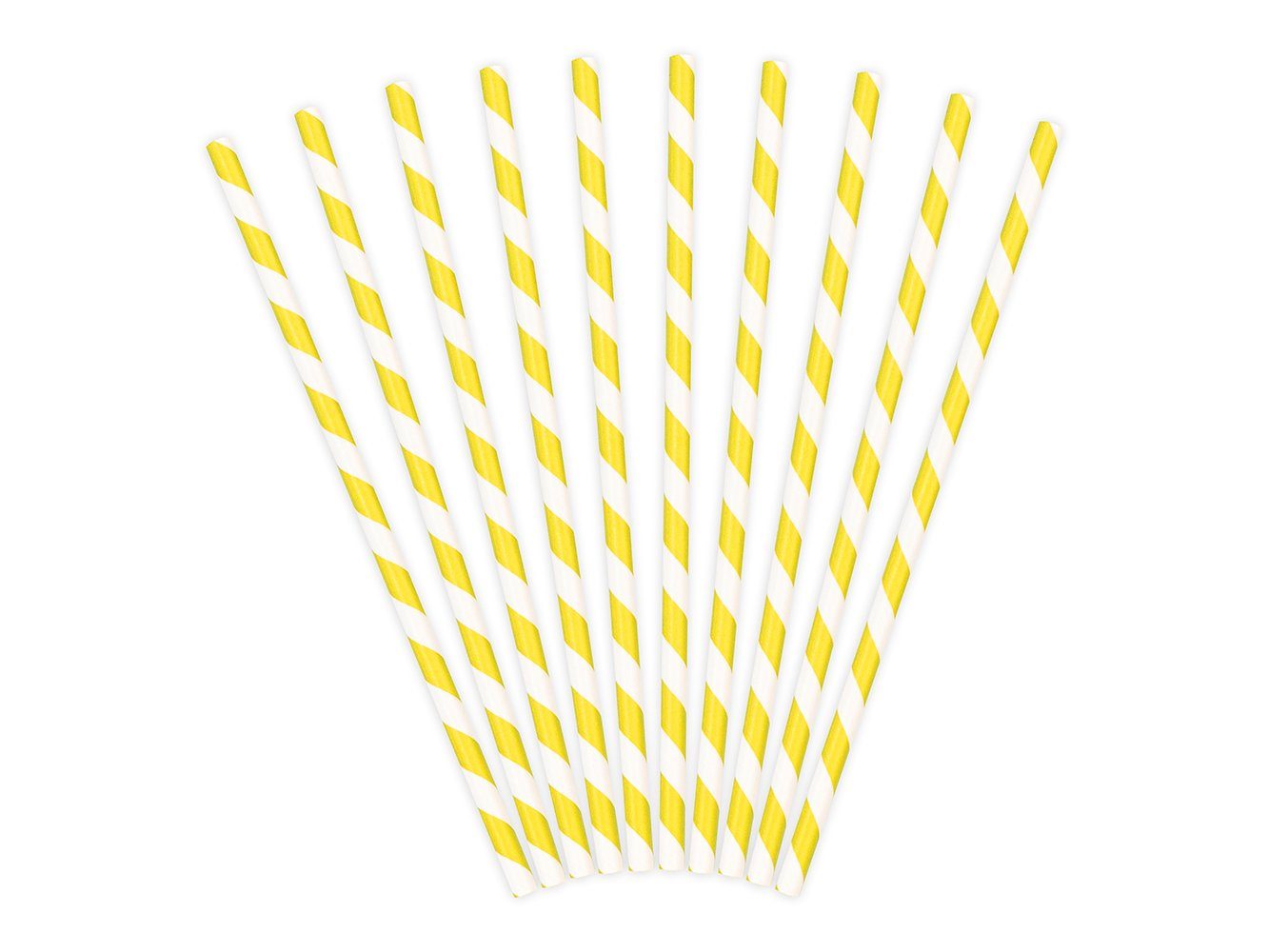 partydeco Trinkhalme, Papierstrohhalme diagonal gestreift 19cm weiß gelb 10er Set