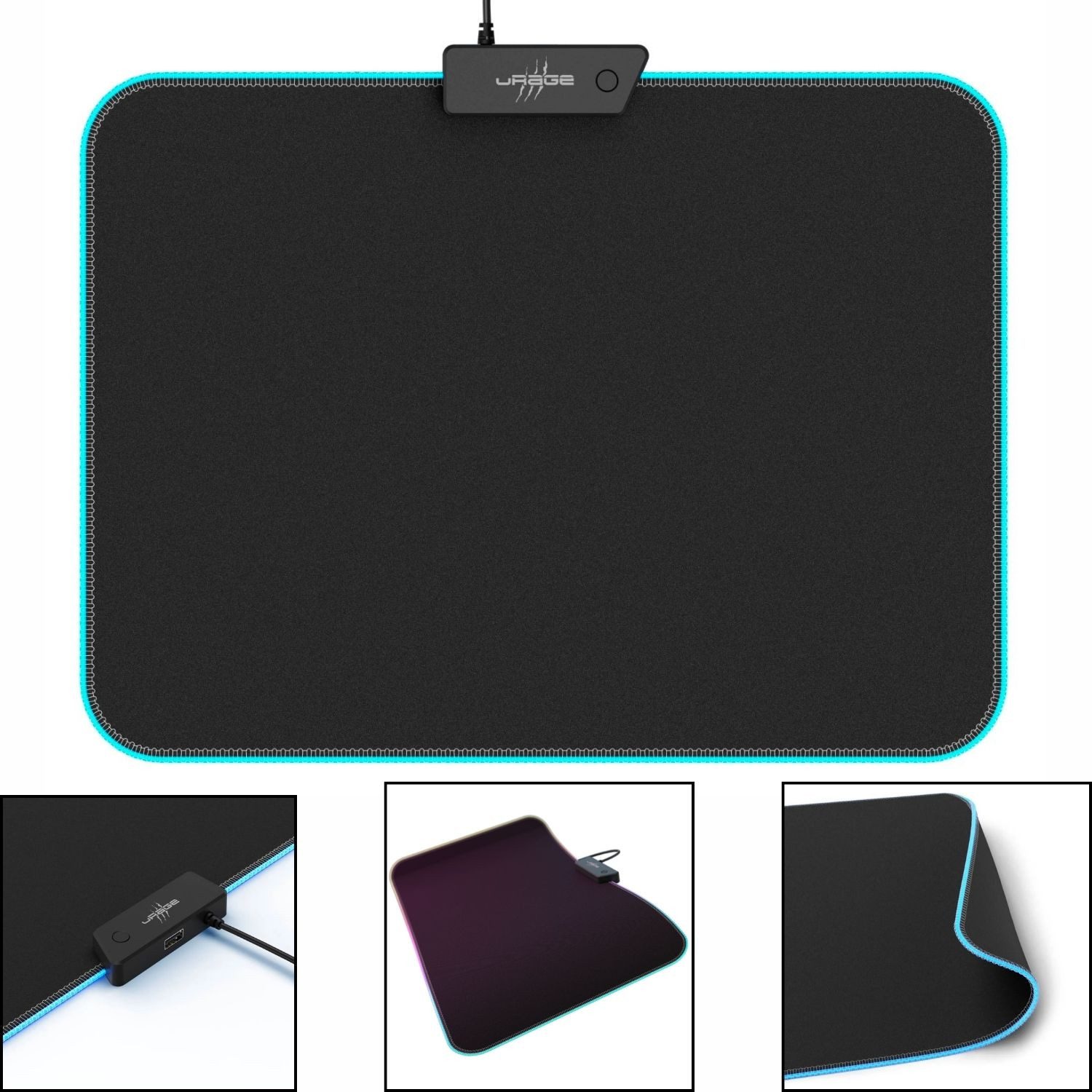 uRage Mauspad Gaming Maus-Pad Lethality 200 Illuminated, RGB LED Beleuchtung USB Port PC Gamer Mouse-Pad Mauspad Stoff Gummi
