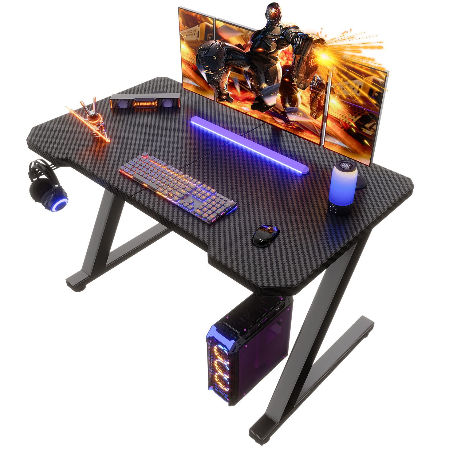 HOMALL Gamingtisch Gaming Tisch Computertisch Schreibtisch 120 x 60 cm, Z-Frame (Gamer Tisch,Schreibtisch,Ergonomischer PC-Schreibtisch mit Kopfhörerhaken,PC Tisch,1-St)
