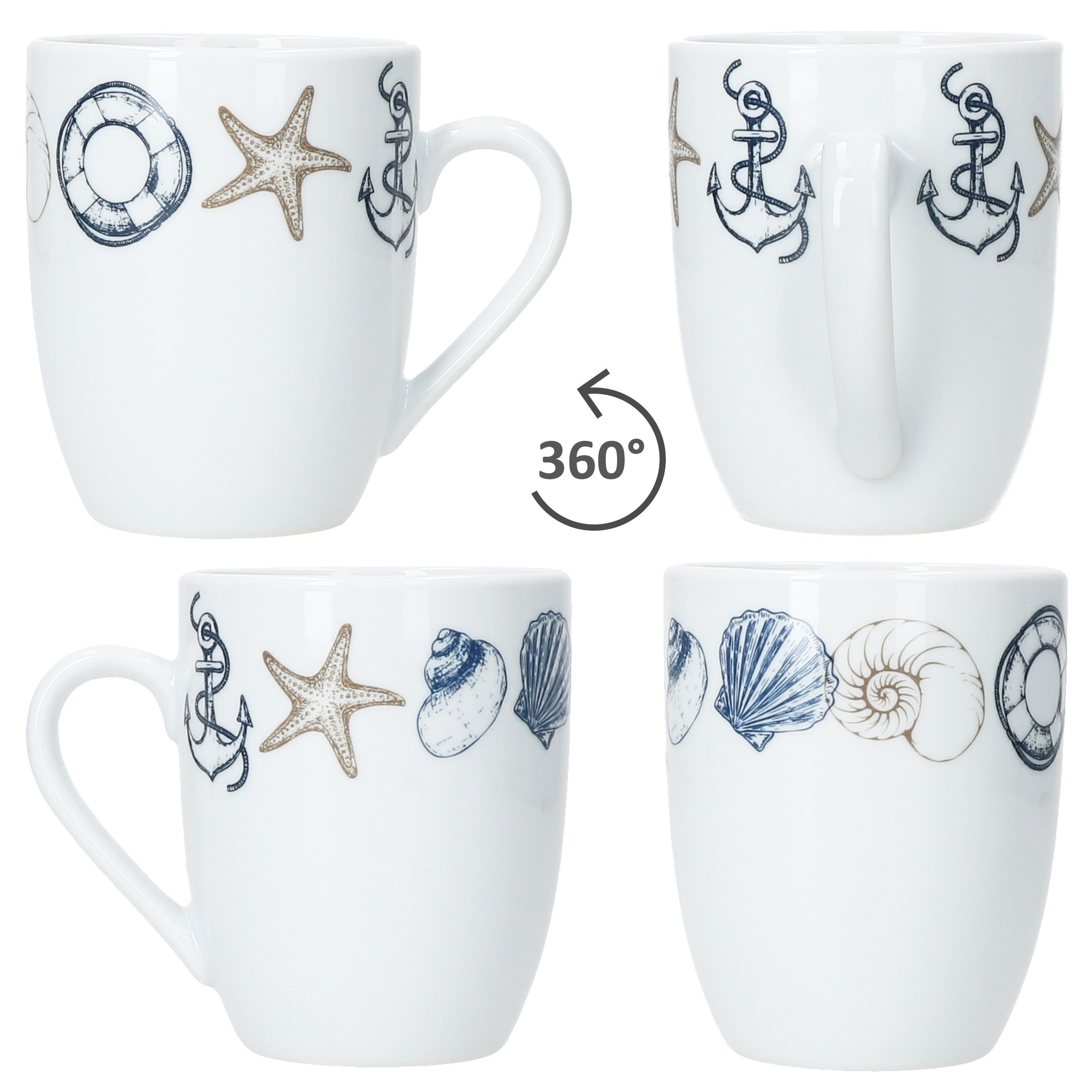 MamboCat Becher Neptun 6x Kaffeebecher 280ml Porzellan-Tassen Tee Kakao Anker maritim, Porzellan – Bild 4 von 5