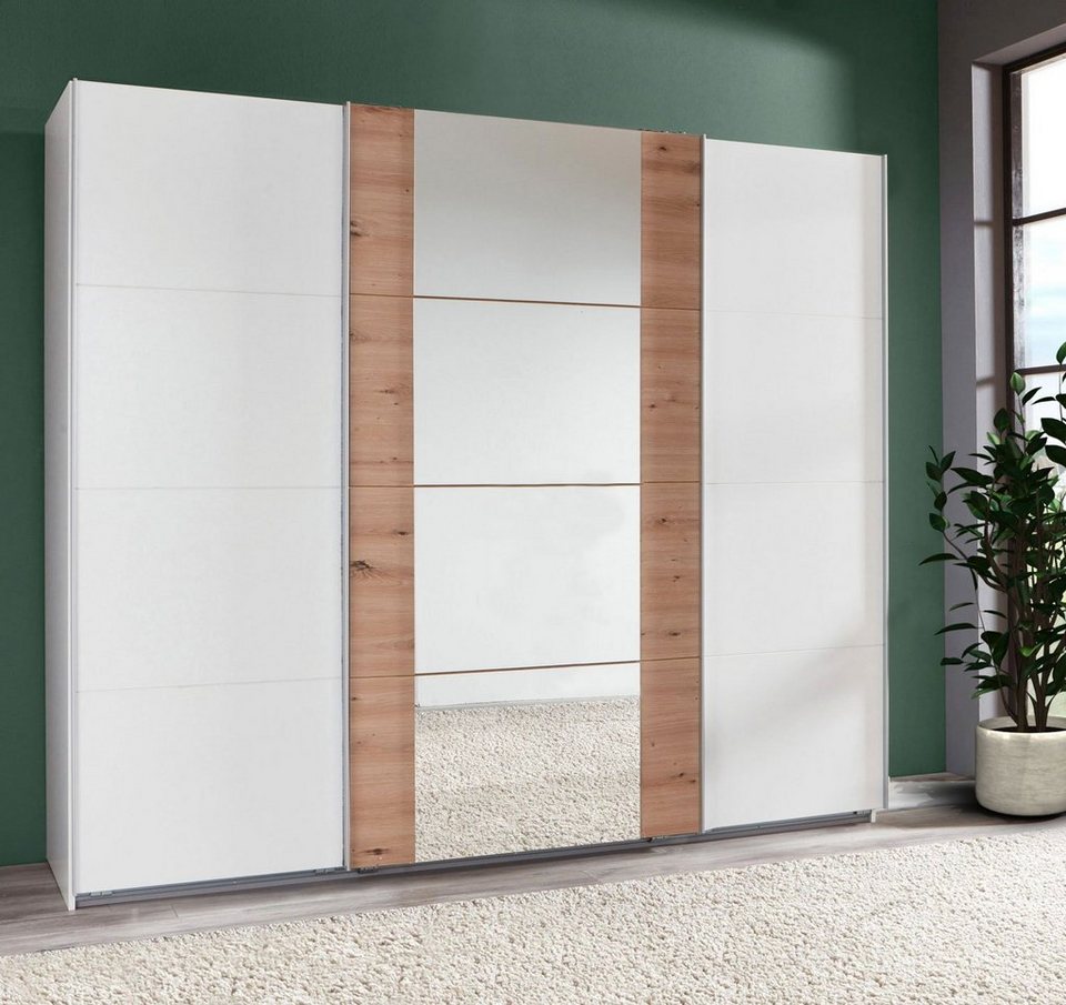 Wimex Schwebetürenschrank BERN 313cm weiß artisan eiche, pflegeleichte  Kunststoffoberfläche