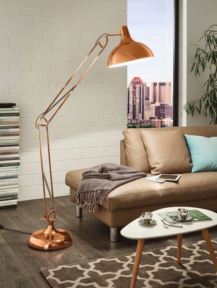 EGLO Stehlampe BORGILLIO, ohne Leuchtmittel, Standleuchte, Industrial, Stahl in Kupfer, E27, inkl. Trittschalter