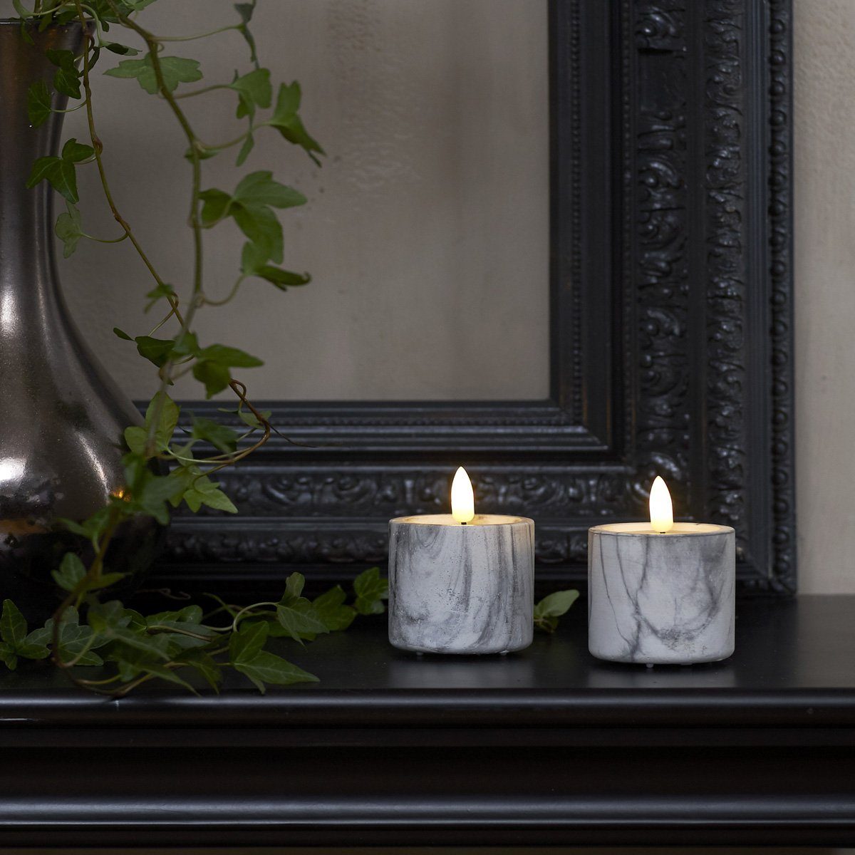 STAR TRADING LED-Kerze LED Stumpenkerze Marmoroptik Zement/Wachs Timer H: 9 günstig online kaufen