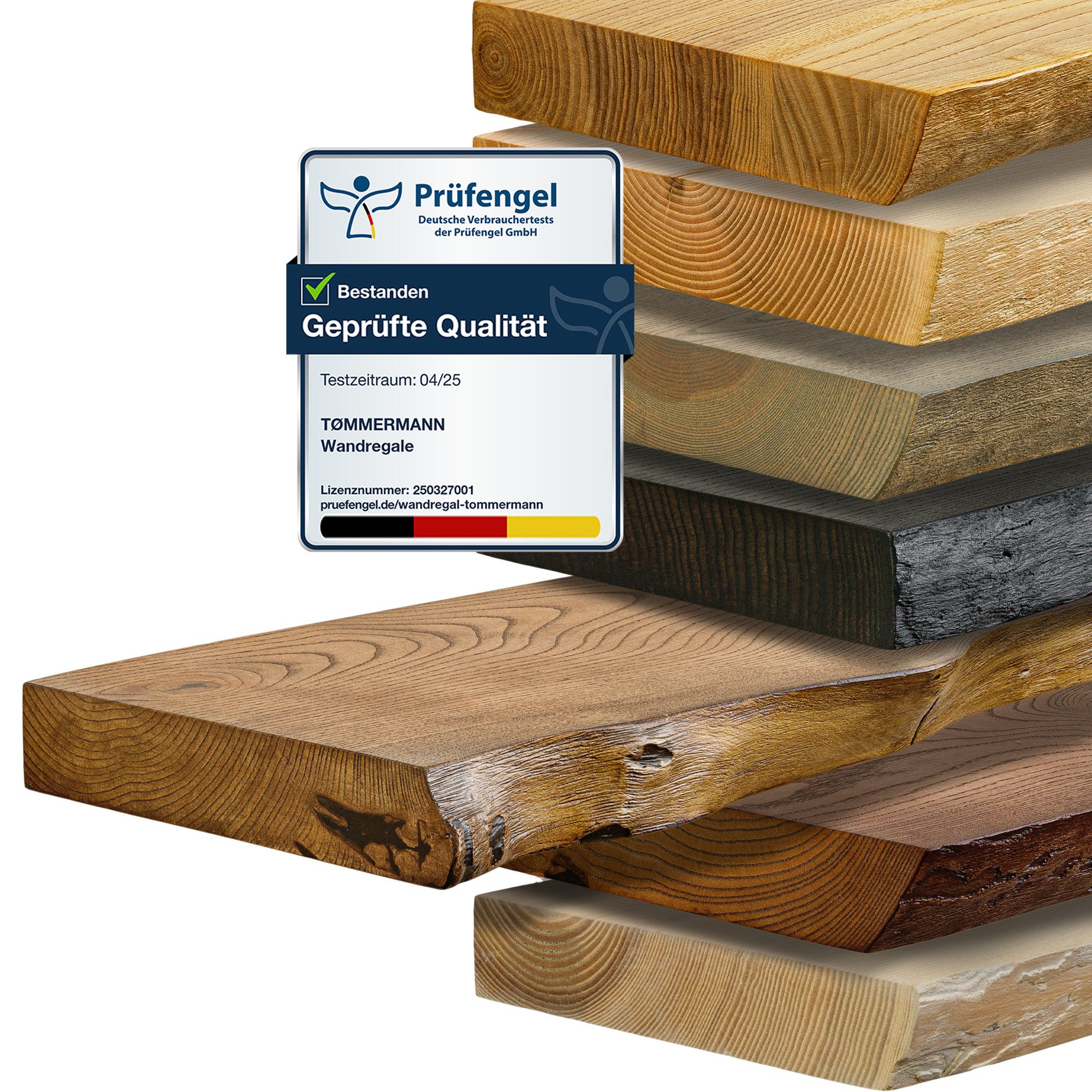 tømmermann Wandregal Schweberegal Holzregal mit Baumkante - Hängeregal aus Massivholz, Komplett-Set