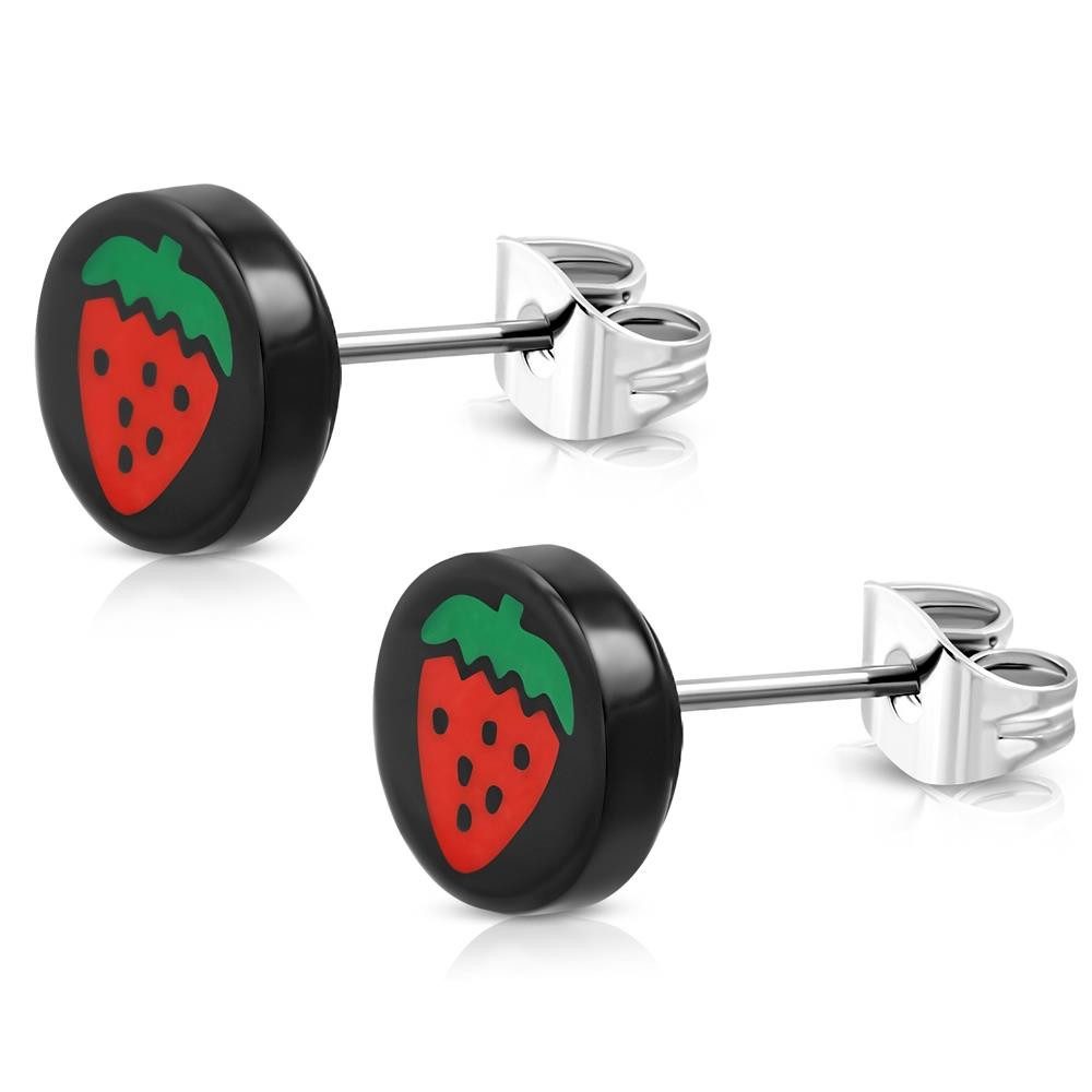 Ohrstecker-Set Ohrstecker Erdbeeren Schwarz aus Edelstahl Unisex