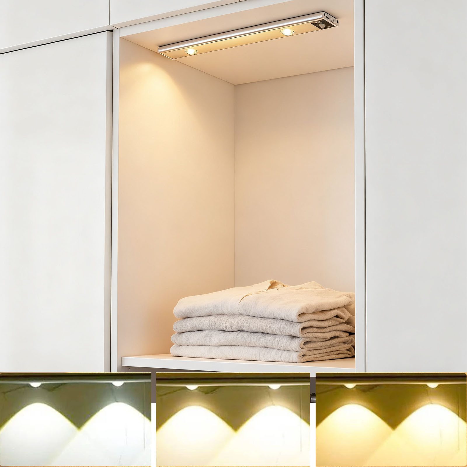 MUPOO LED Unterbauleuchte LED Schrankbeleuchtung Küche mit Bewegungsmelder, Wiederaufladbar, 3 Modi LED Unterbauleuchte,Einstellbare Farbe/Farbtemperatur