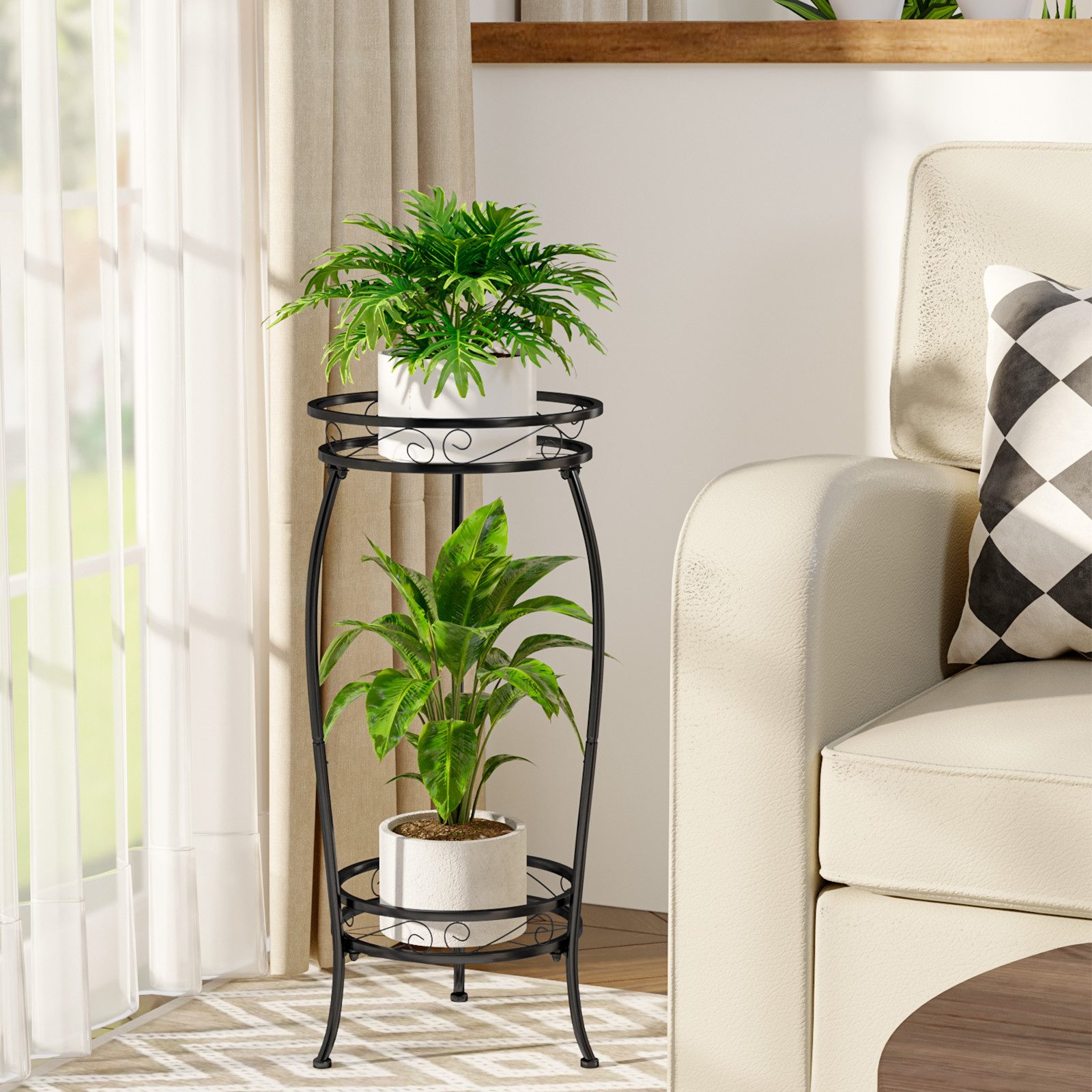 Bamworld Blumenständer Zweistöckiger Pflanzenständer, Metallregal, 69cm hoch, 45kg Tragkraft (1 St), Rostfrei & stabiles Blumentopf-Gestell, Innen/außen nutzbar – Bild 4 von 5