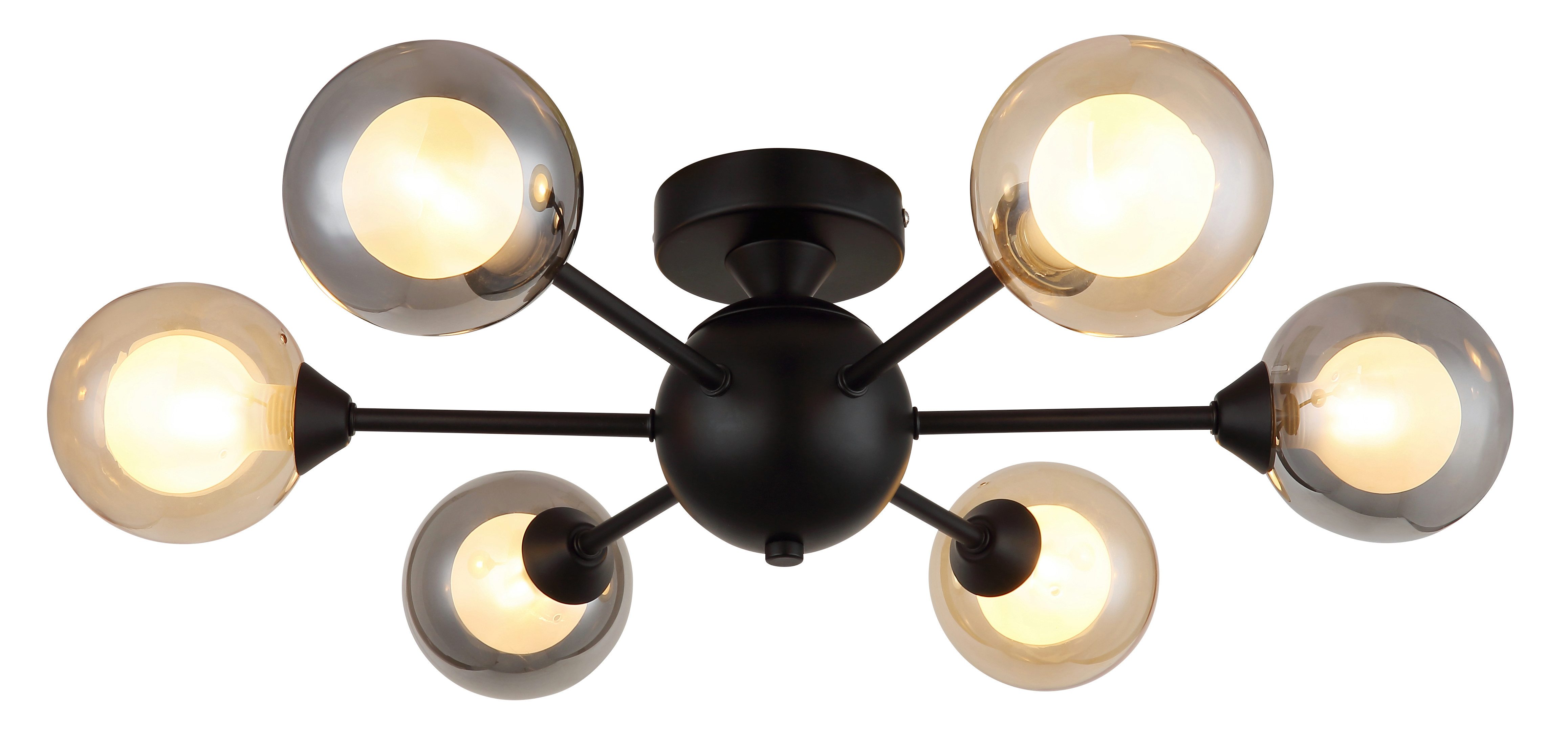 GLOBO LIGHTING Deckenleuchte ROLAND, ohne Leuchtmittel, Deckenleuchte Schwarz, Glaskugeln Rauch/Amber, G9 LED