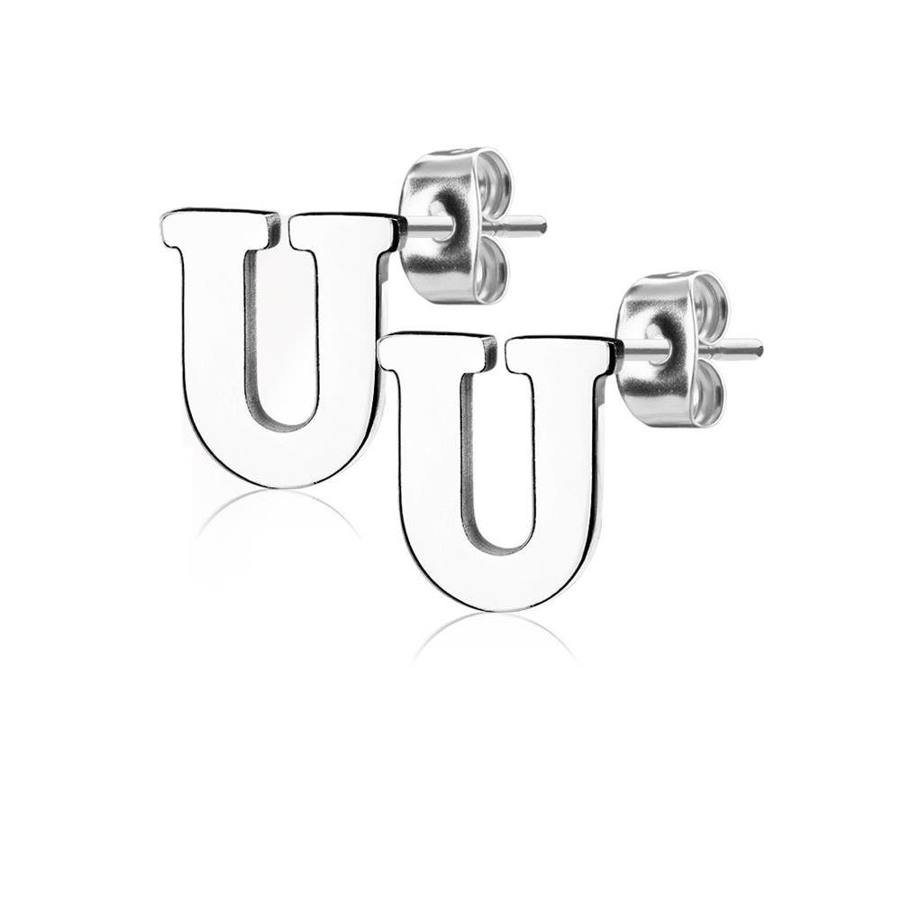 BUNGSA Ohrstecker-Set Ohrstecker Buchstaben Silber aus Edelstahl Damen (1 Paar (2 Stück), 2-tlg), Ohrschmuck Ohrringe