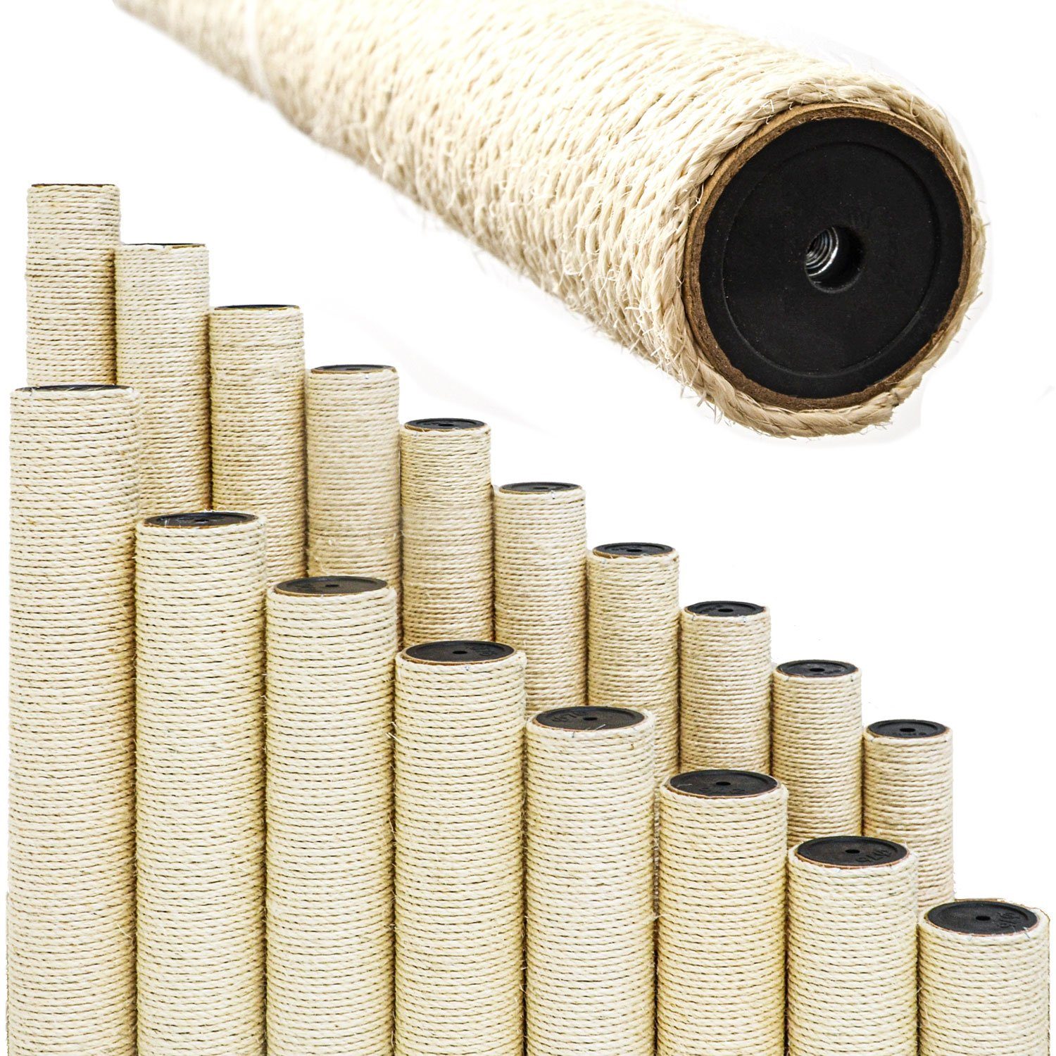 eyepower Kratzbaum Ersatzsäule - 35 cm Sisalstamm für Katzenkratzbaum - Ersatzstamm M10, Ø 7,1 cm dicke Sisalsäule - Katzenbaum Ersatzteil - Sisal Kratzstamm