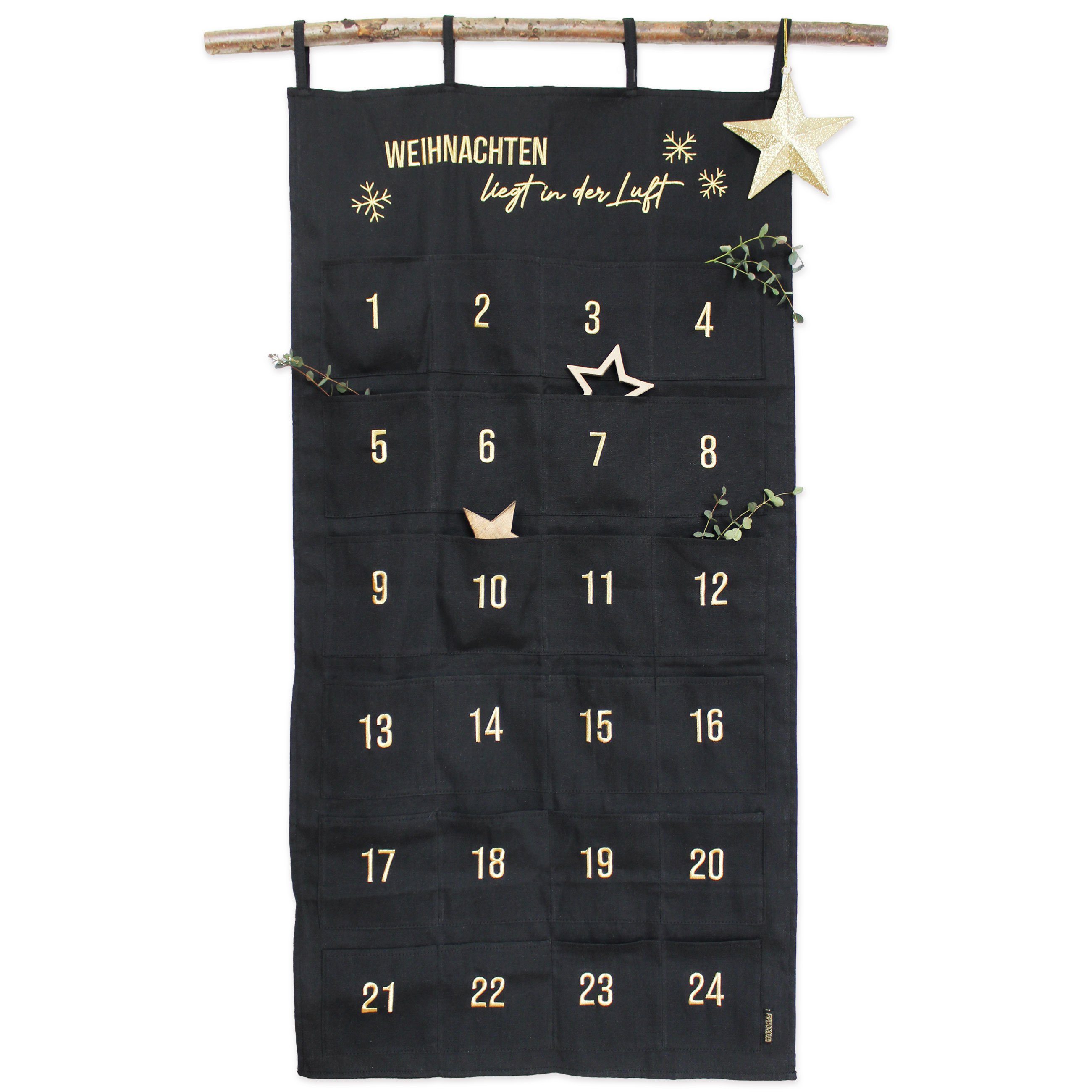 PAPIERDRACHEN befüllbarer Adventskalender Adventskalender Wandteppich aus Stoff zum Befüllen-hochwertig bestickt