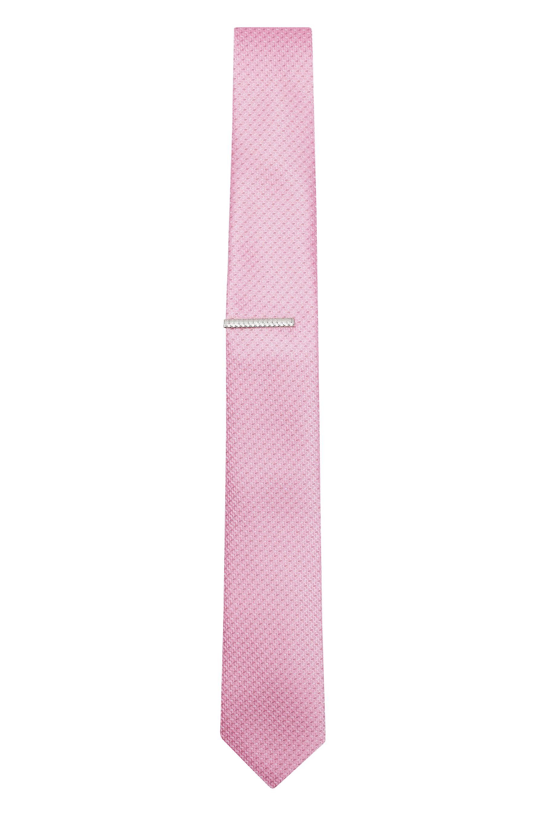 Next Krawatte Schmale Krawatte aus Light + Klammer Recyclingpolyester (2-St) Pink
