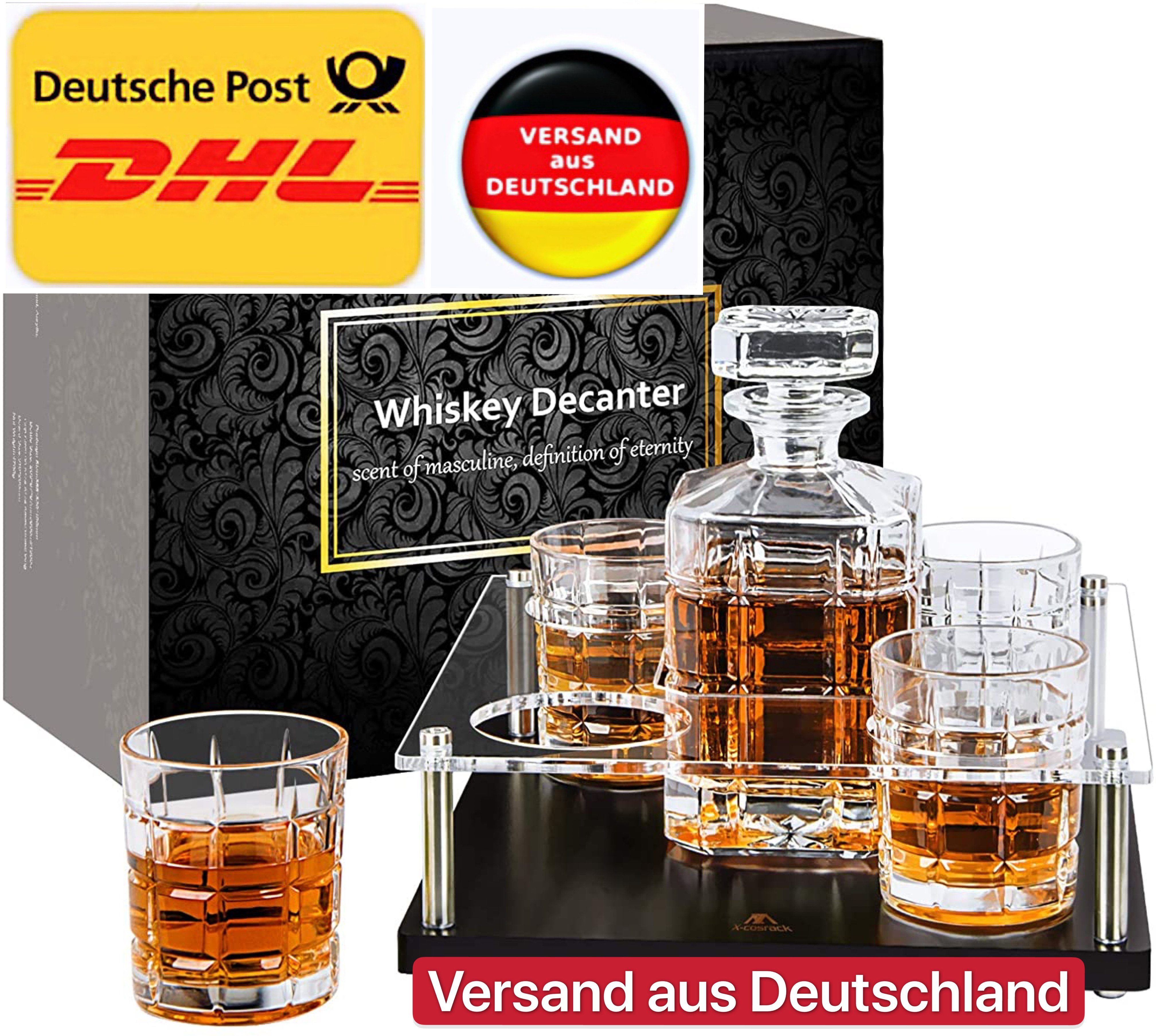 Mixology & Craft Whisky Gläser und Karaffe 4 Whiskey Gläser mit Kristall Dekanter im Geschenkset 