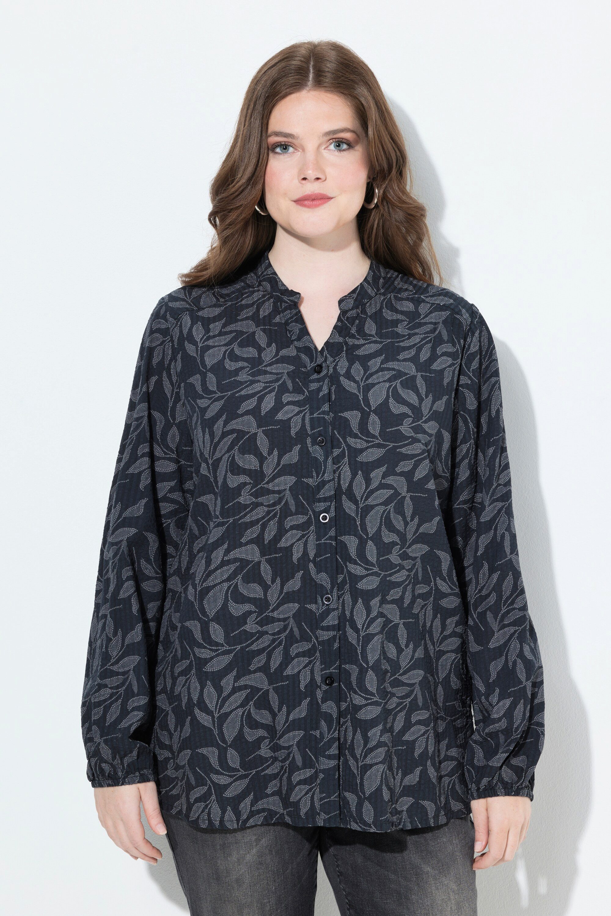 Ulla Popken Satinbluse Bluse Cupromix Blätter günstig online kaufen